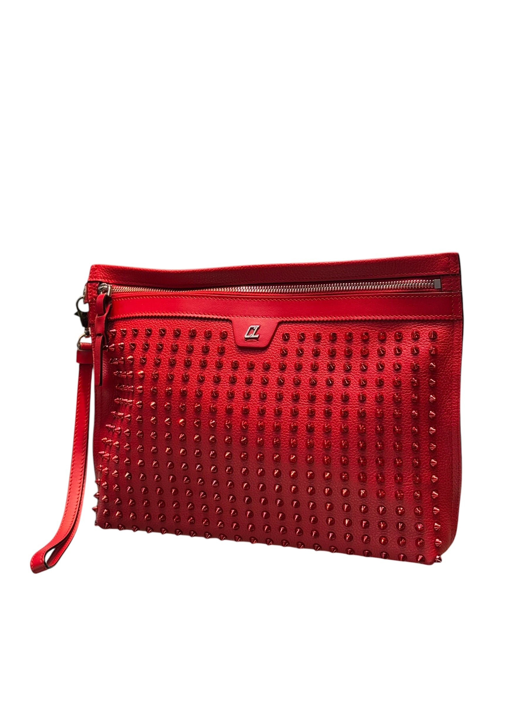 Christian Louboutin Citypouch Red Spike Leather Clutch