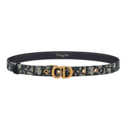 Christian Dior CD Gold Buckle Oblique Jacquard Belt