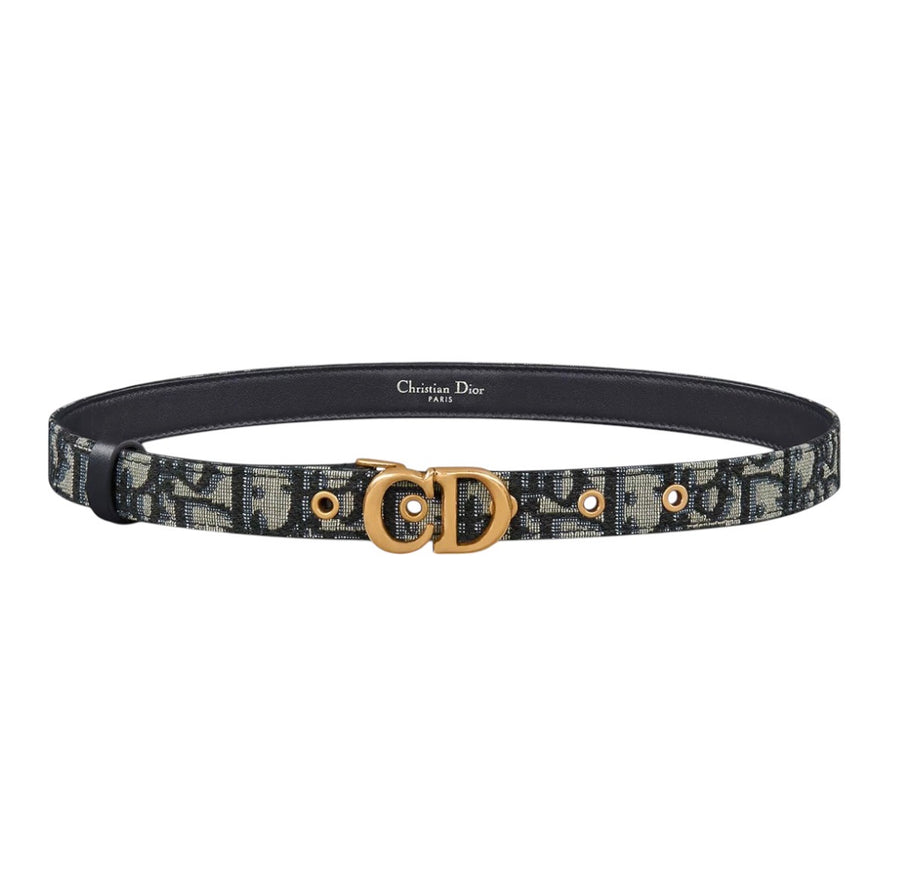 Christian Dior CD Gold Buckle Oblique Jacquard Belt