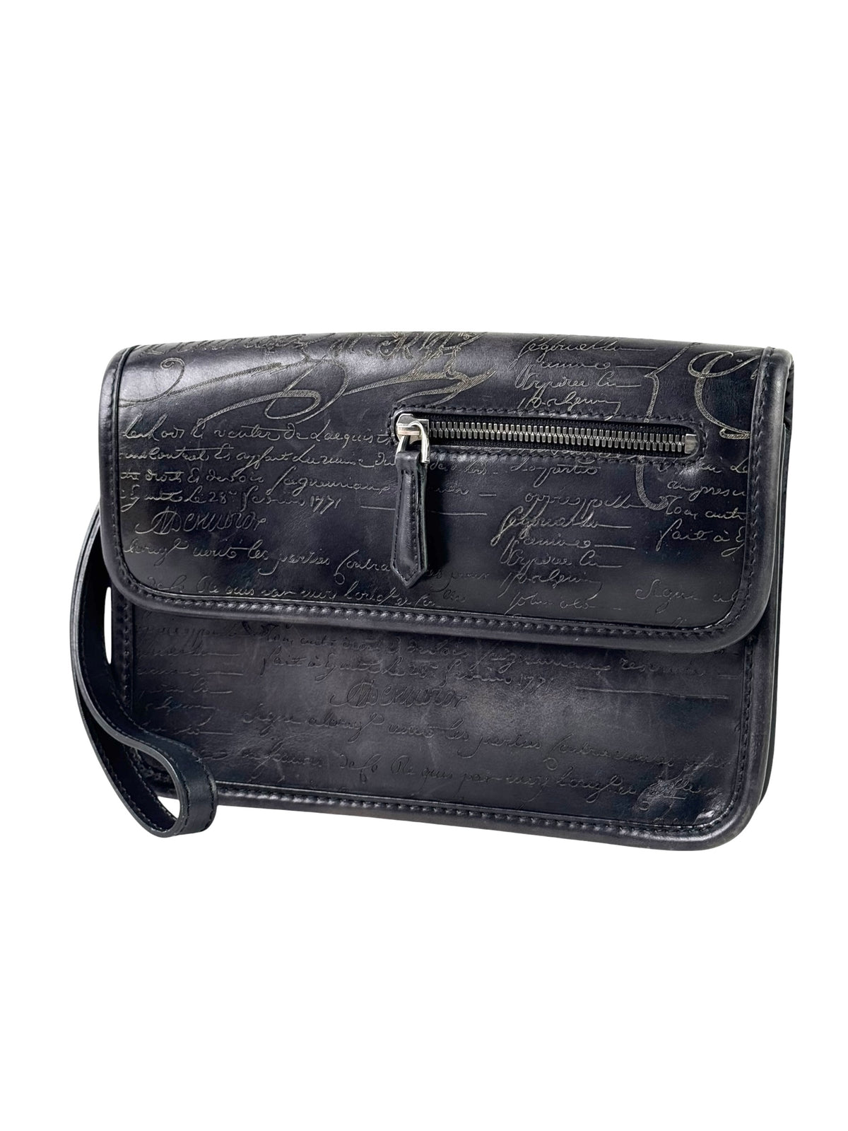 Berluti Scritto Grey Flap Clutch