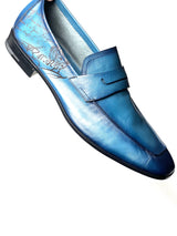 Berluti Lorenzo Scritto Kangaroo Leather Blue Loafers 6