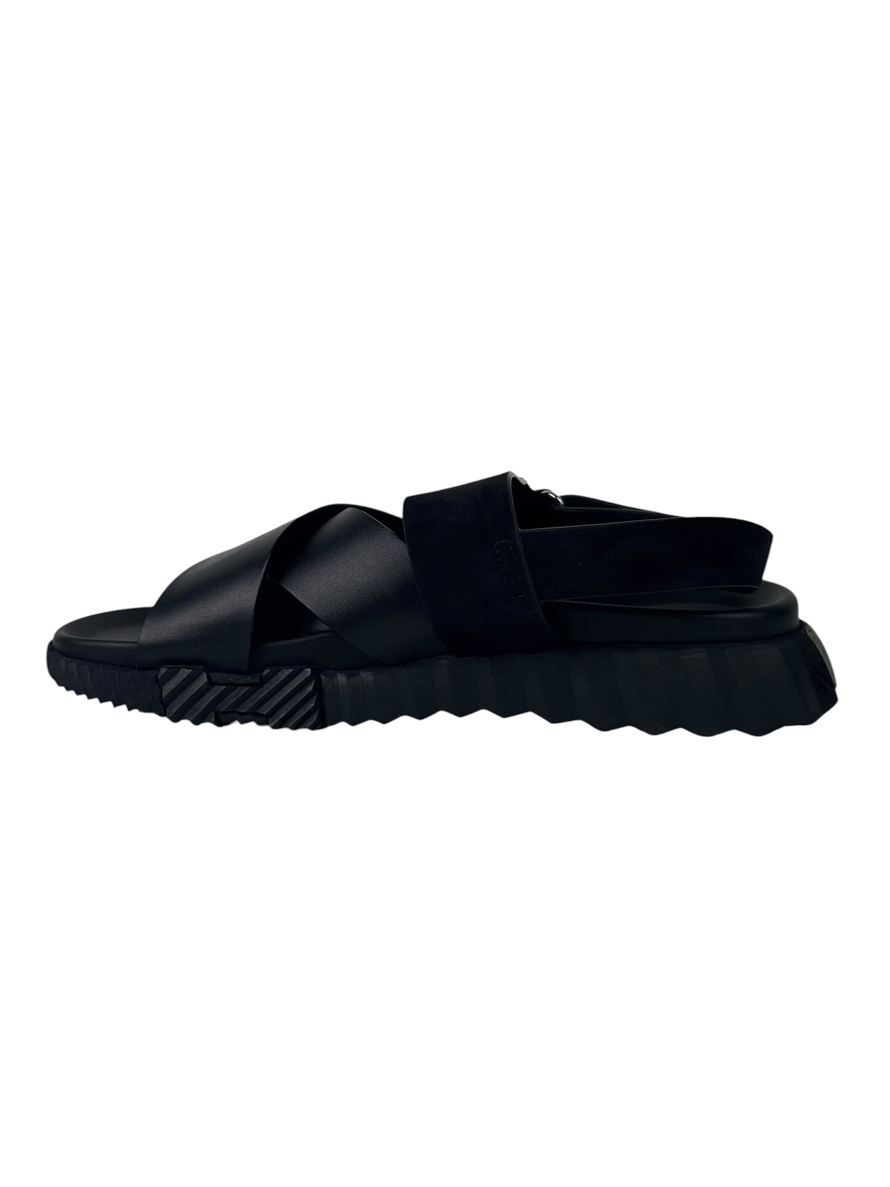 Hermès Electric Black Leather Suede Sandals