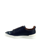 Zegna Triple Stitch Dark Blue Woven Pelletessuta Slip On 3
