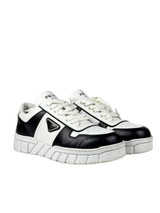 Prada Voluminous Leather Triangle Logo Black & White Sneakers 1