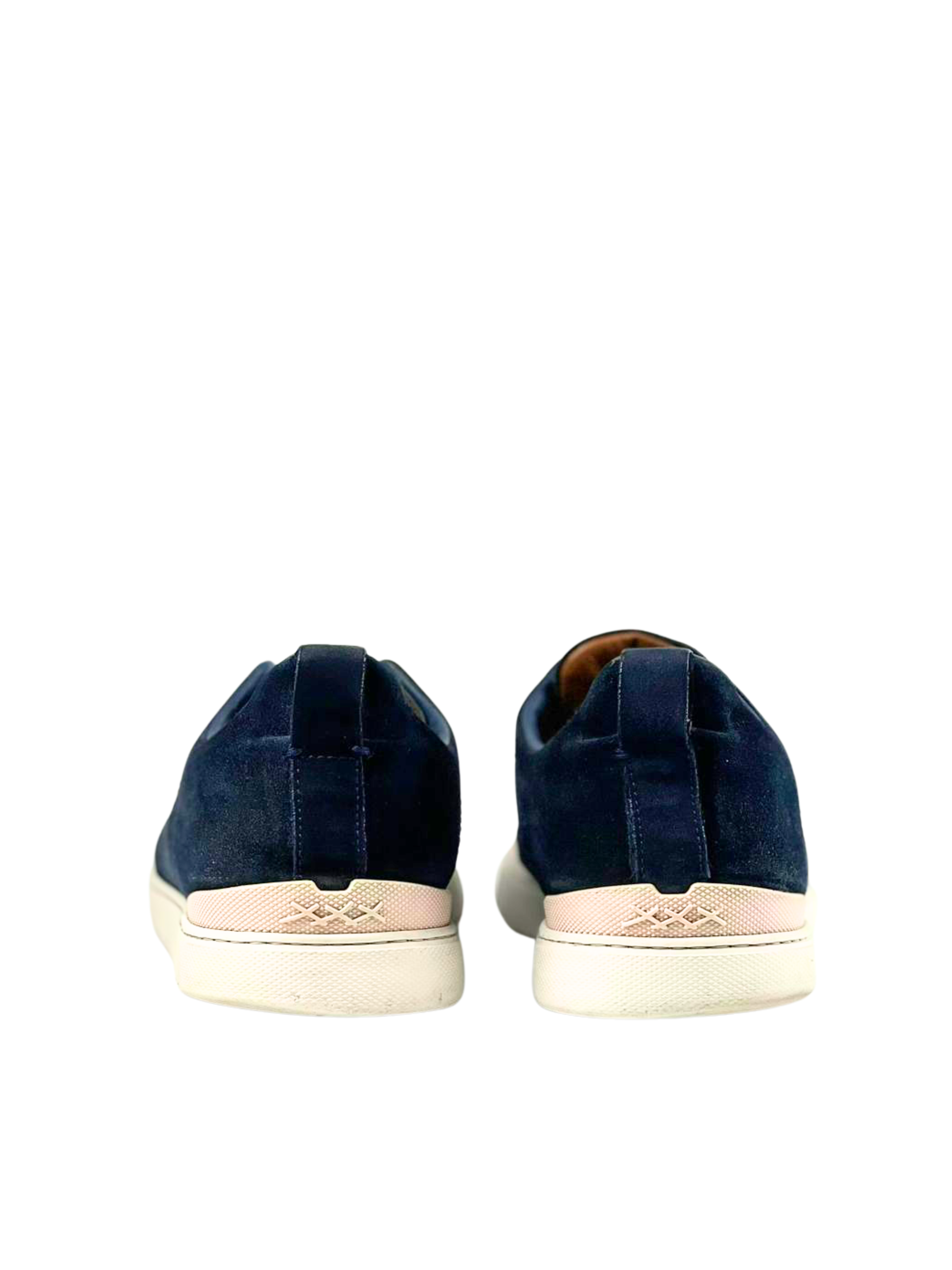 Zegna Triple Stitch Suede Navy Slip On