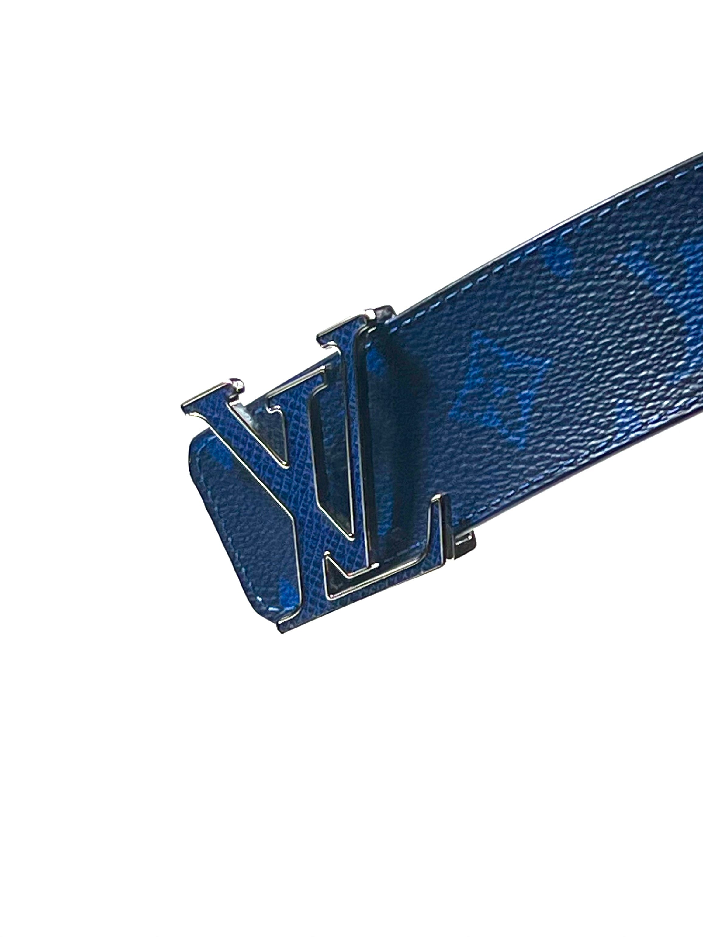 Louis Vuitton Initial Taiga Logo Blue Monogram Reversible Belt