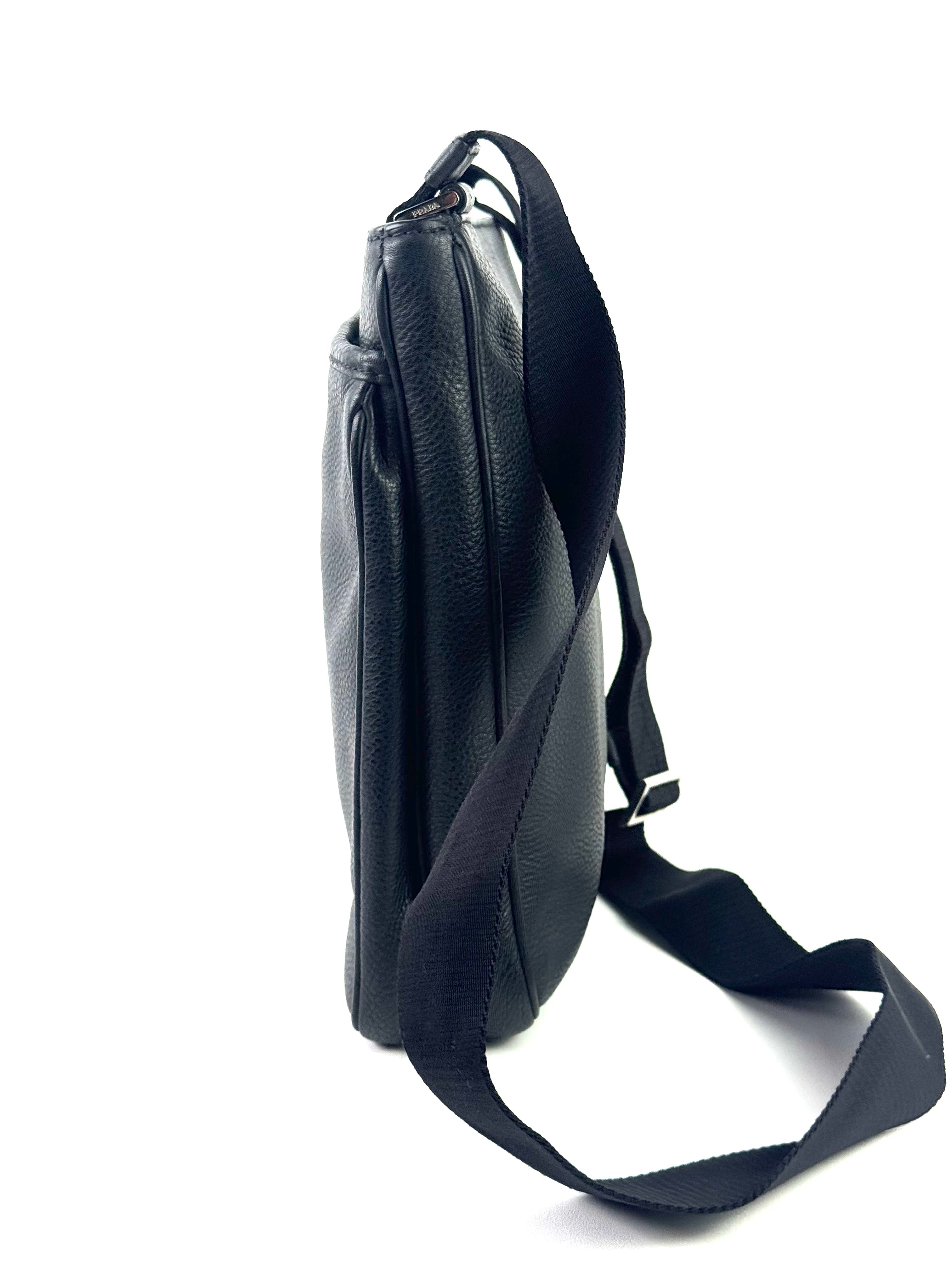 Prada Triangle Logo Grain Leather Messenger Bag