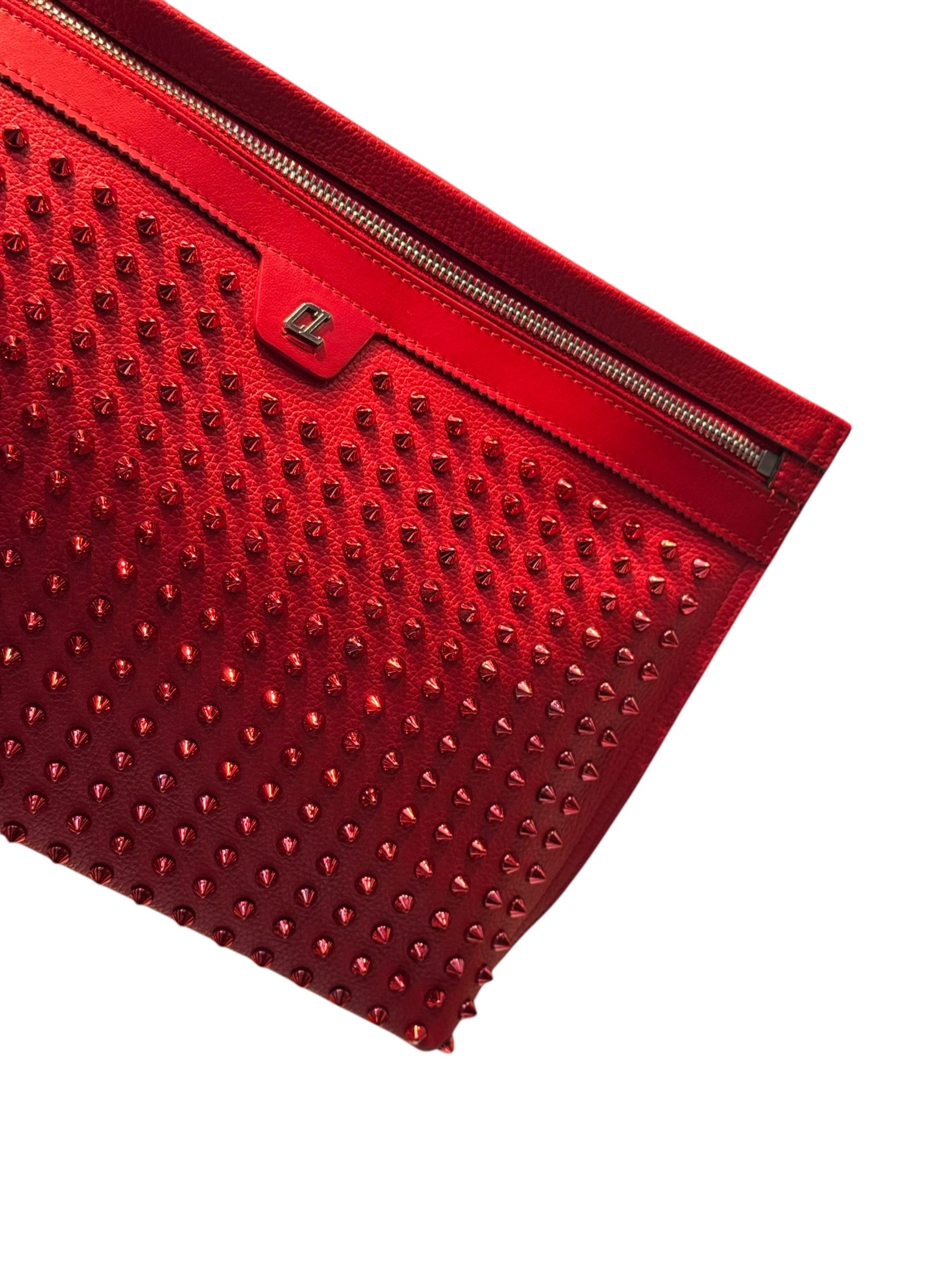 Christian Louboutin Citypouch Red Spike Leather Clutch