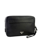 Prada Triangle Logo Saffiano Leather Black Double Zipper Clutch 2
