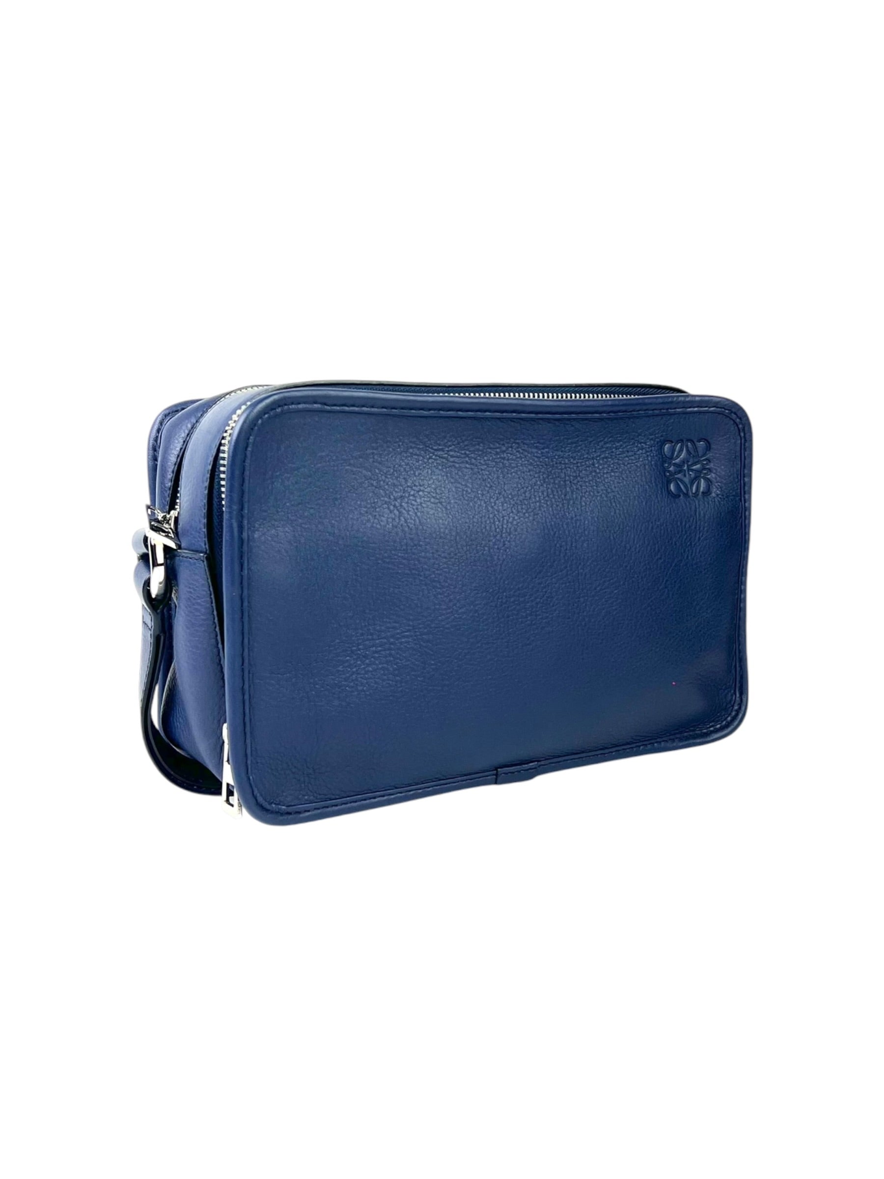 Loewe Double Zipper Leather Blue Pouch