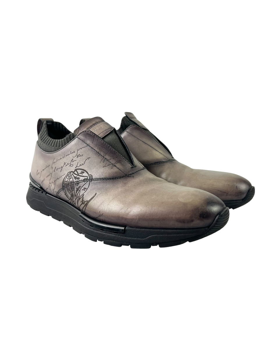 Berluti Scritto Grey Fast Track Slip-On Sneakers