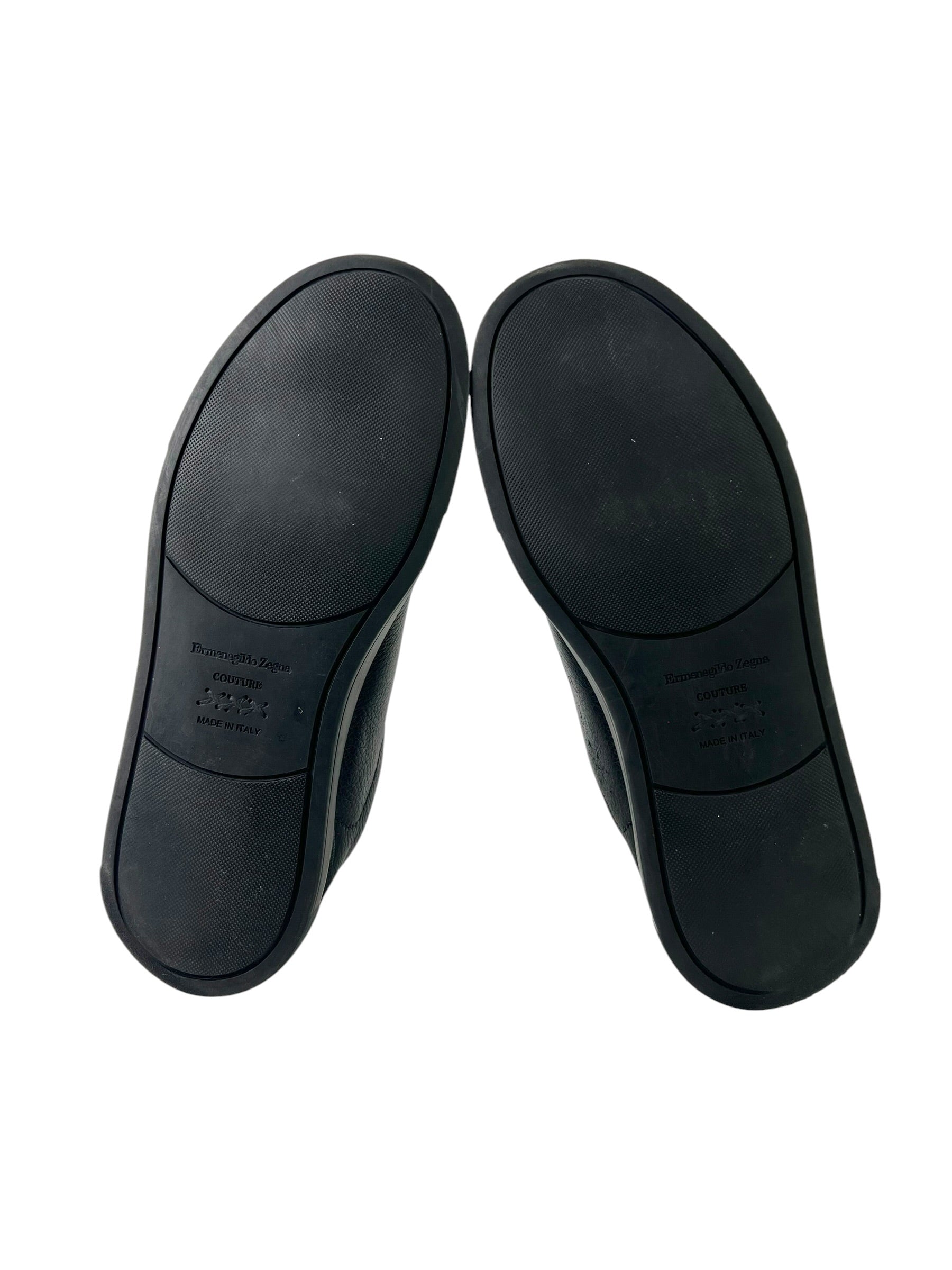 Zegna Triple Stitch Deerskin All Black Slip-On