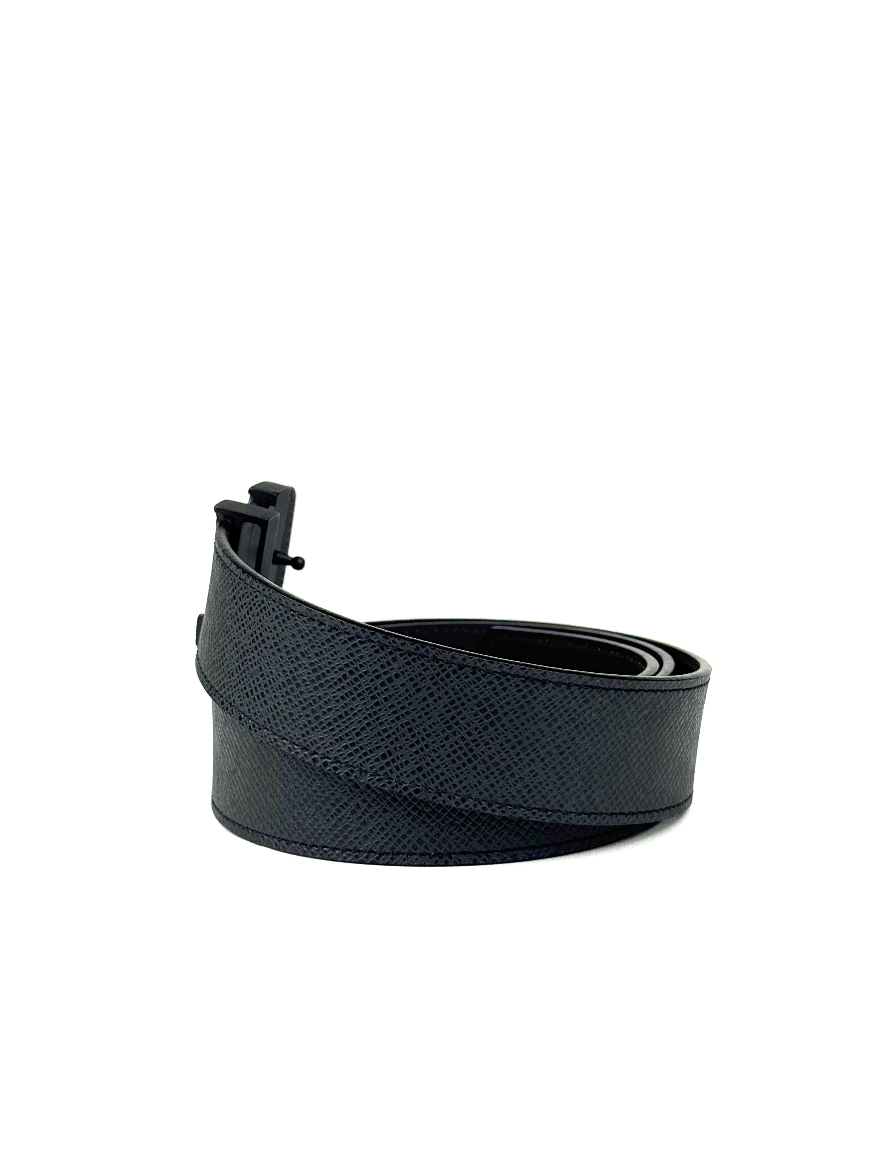 Louis Vuitton Initial Taiga Buckle Logo Leather Black Belt