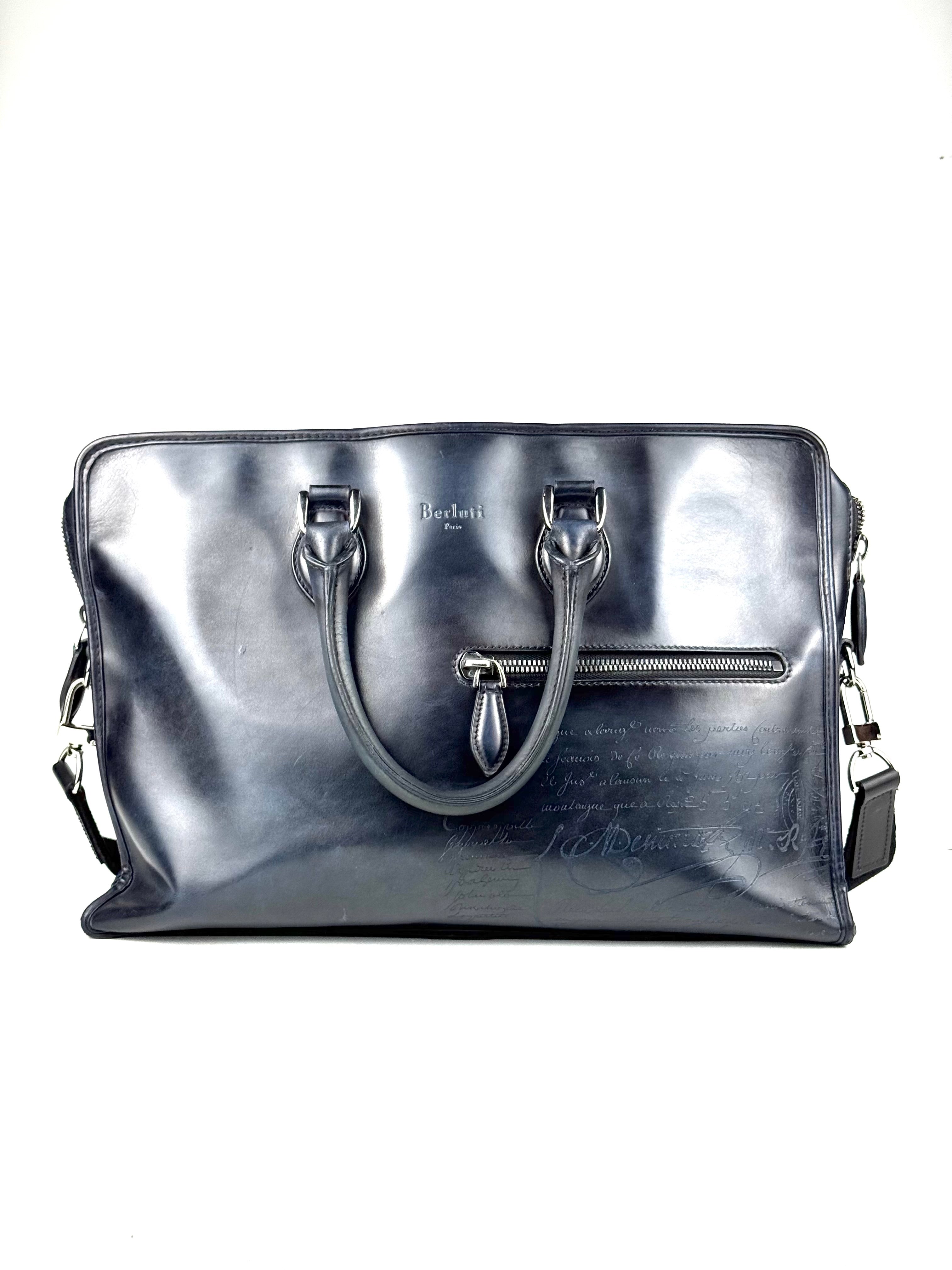 Berluti Un Jour Scritto Blue Denim Briefcase