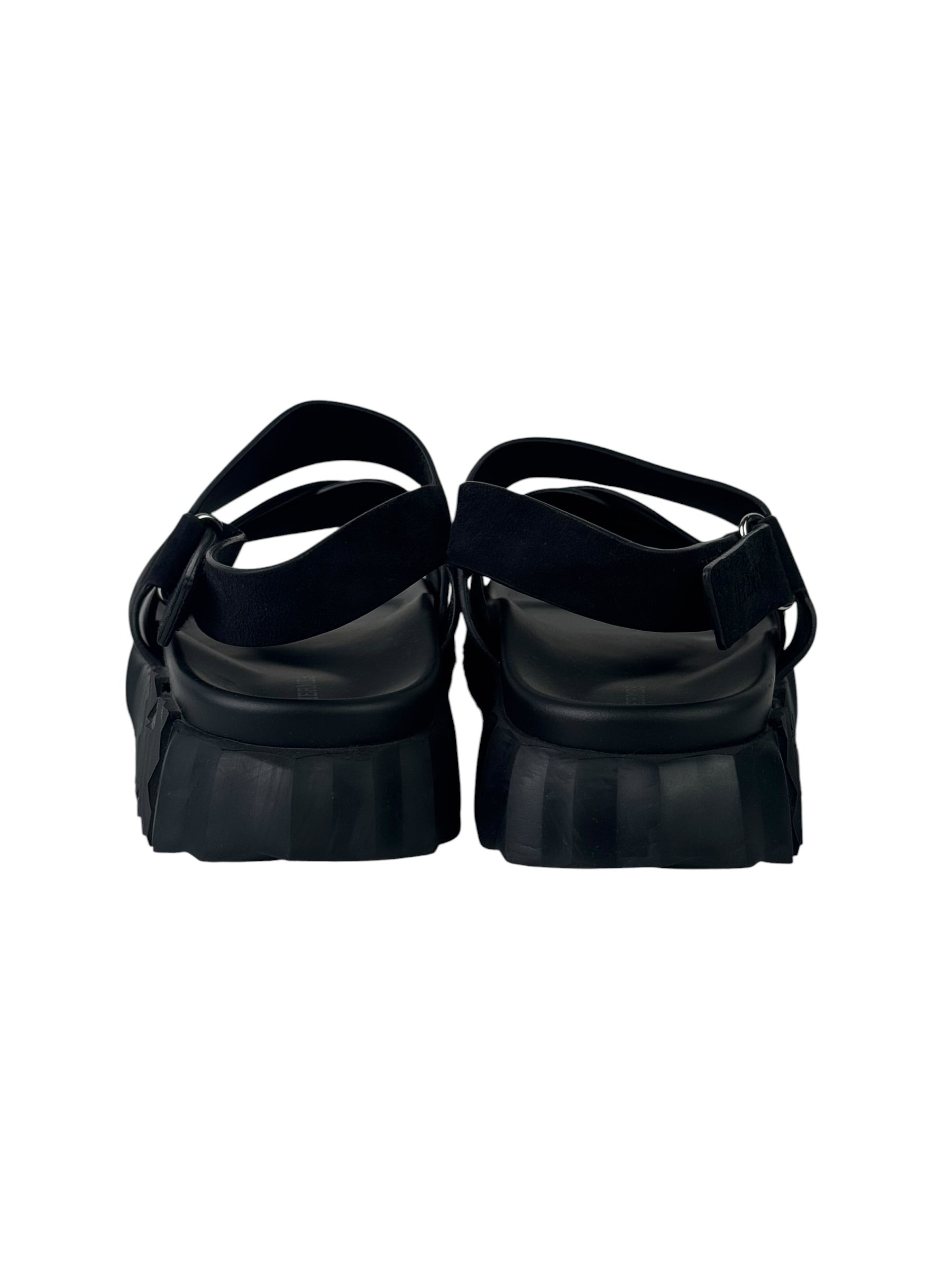 Hermès Electric Black Leather Suede Sandals
