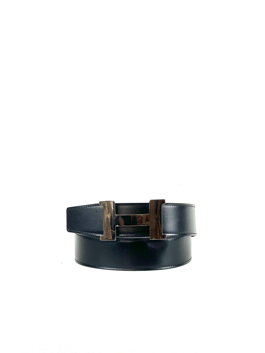 Hermes Constance H Silver Buckle Reversible Grey Belt