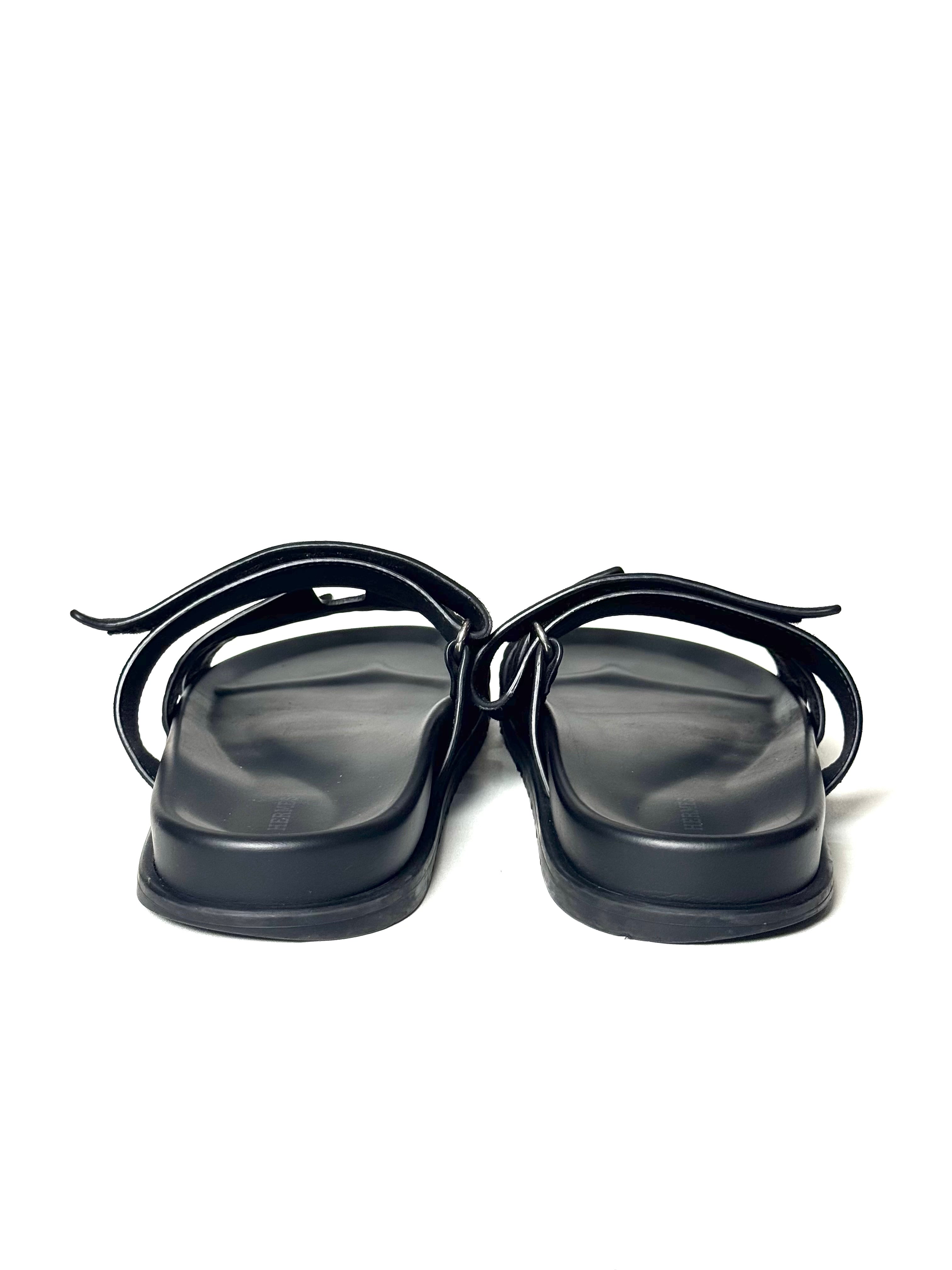 Hermes Chypre Suede Black Sandals