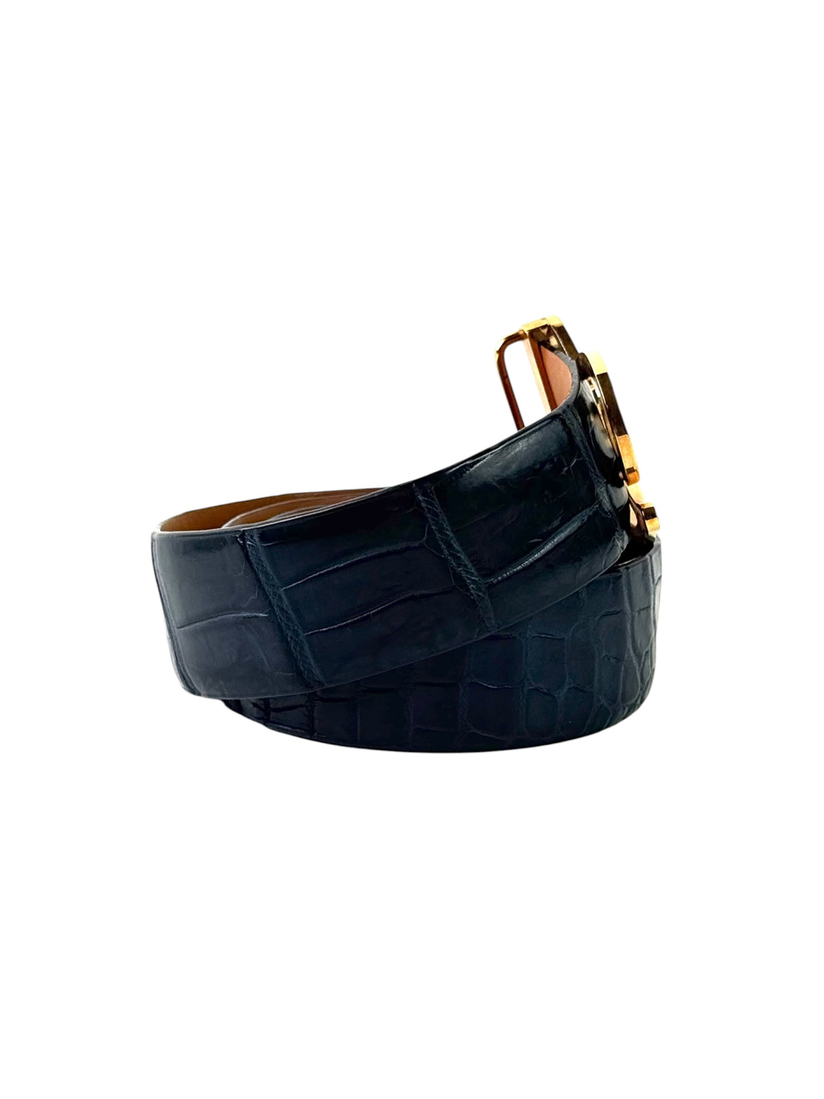 Zilli Crocodile Black 40mm Logo Buckle Belt