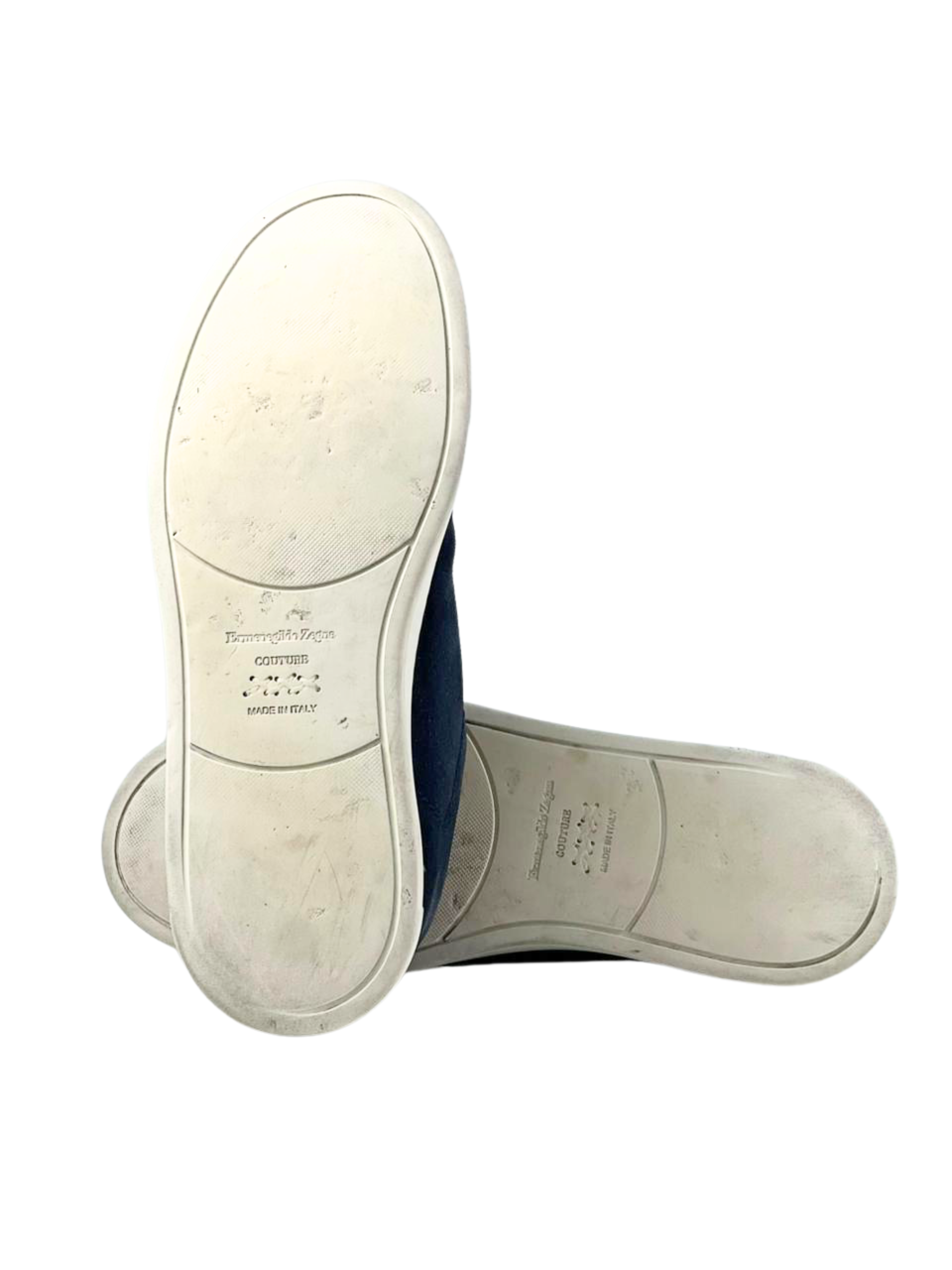 Zegna Triple Stitch Suede Navy Slip On