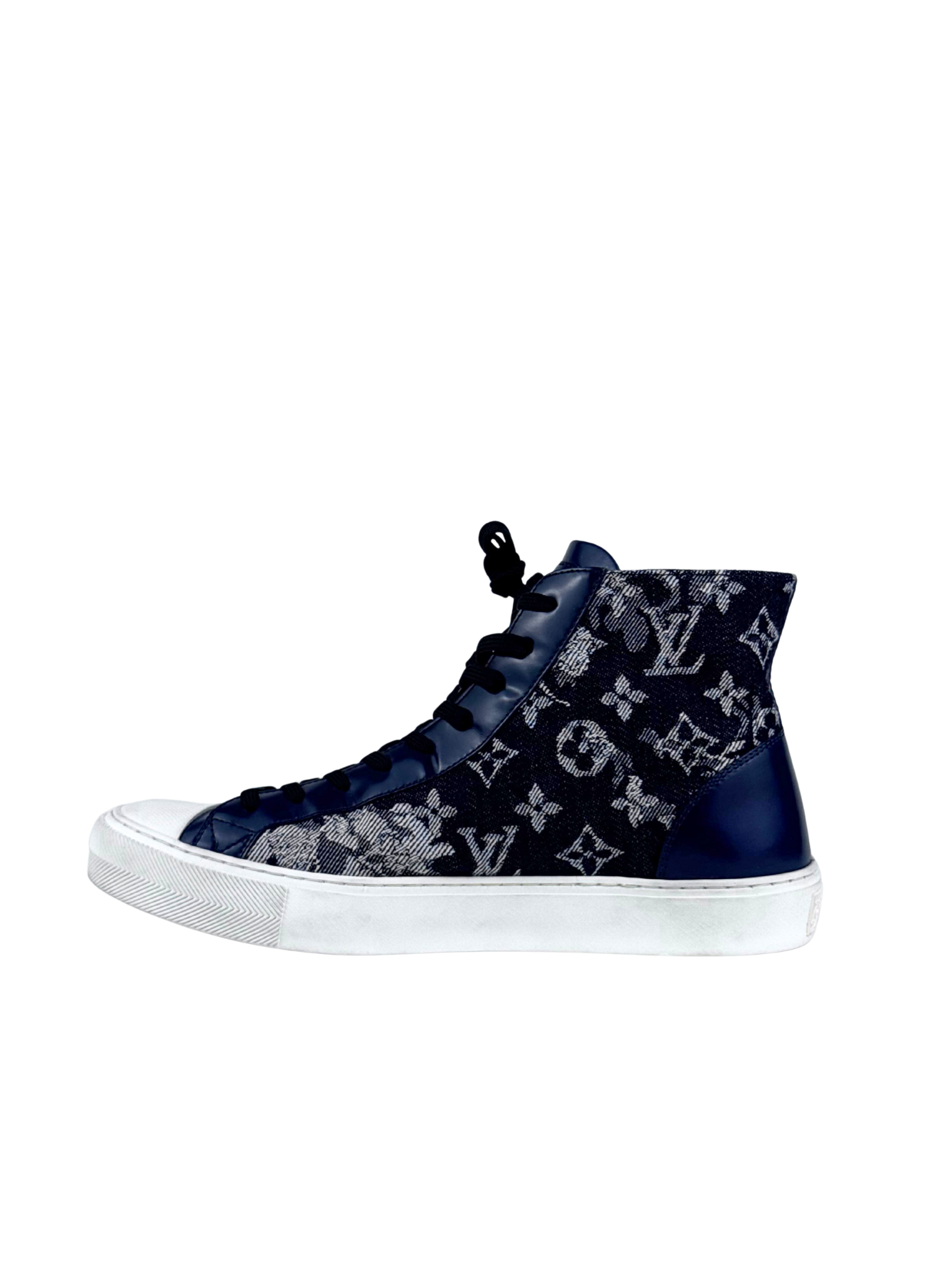 Louis Vuitton Tapestry Denim Monogram High Top Sneakers