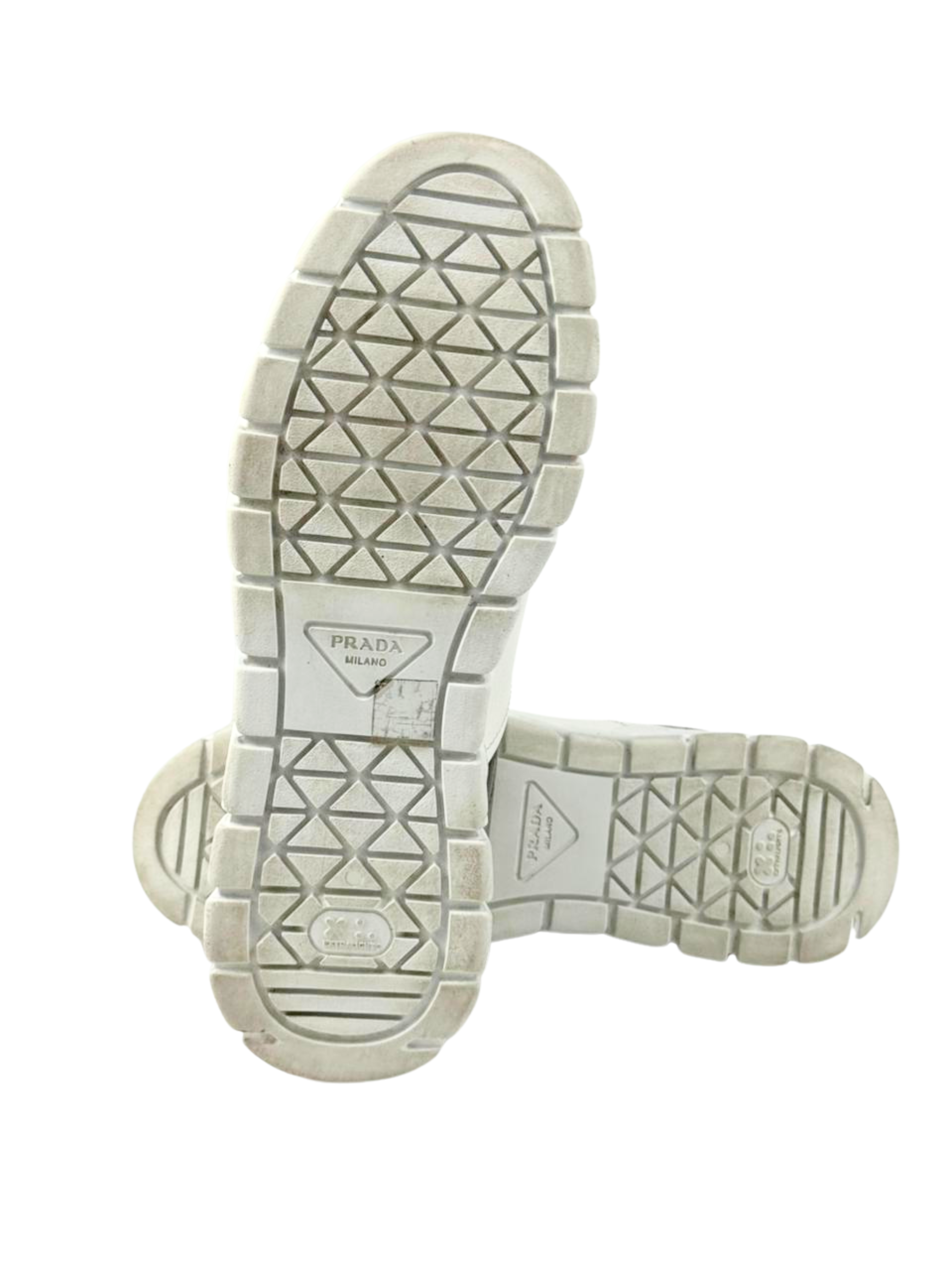 Prada Voluminous Leather Triangle Logo Black & White Sneakers