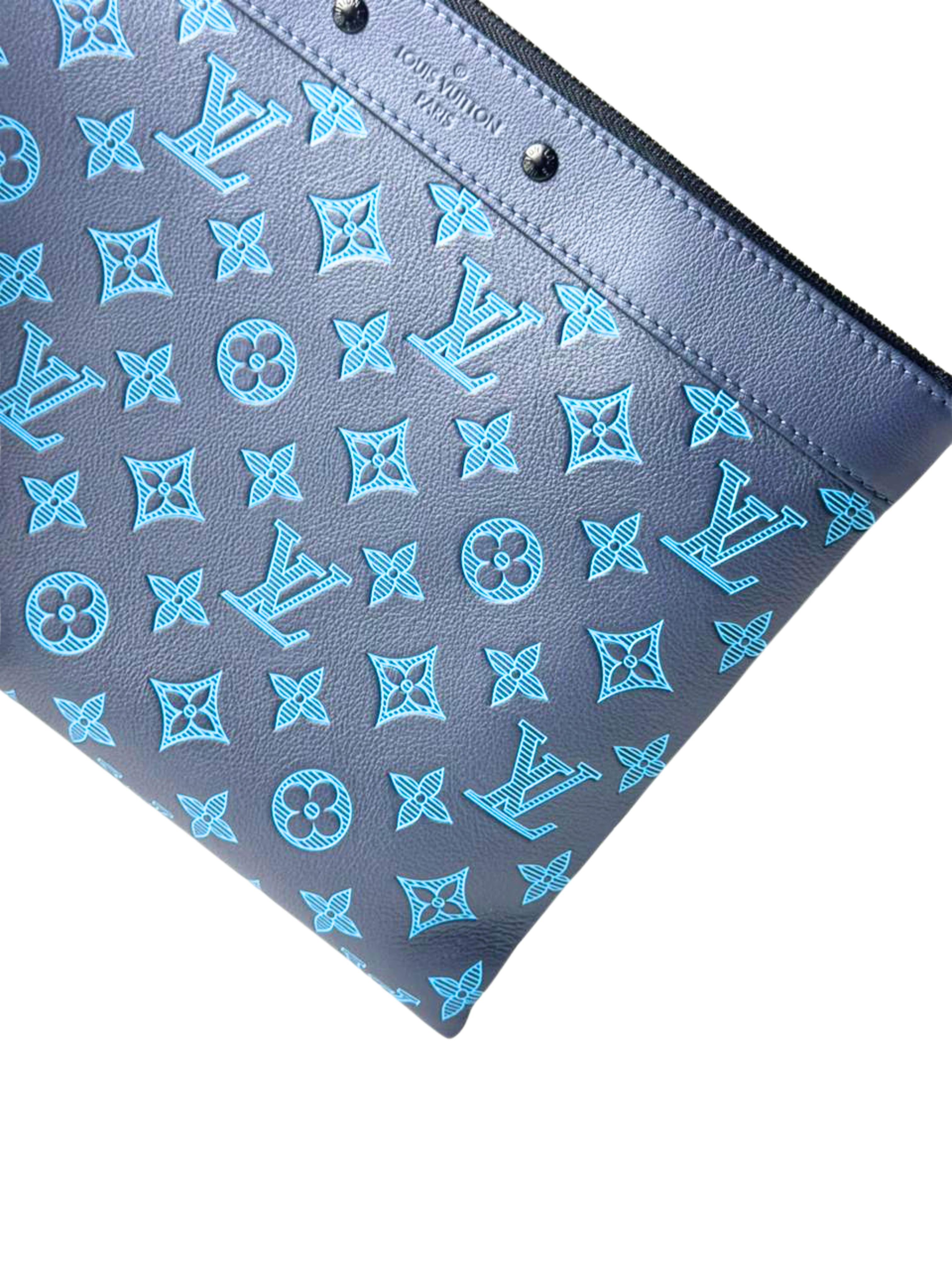 Louis Vuitton Shadow Monogram Blue Embossed Pochette To-Go Clutch