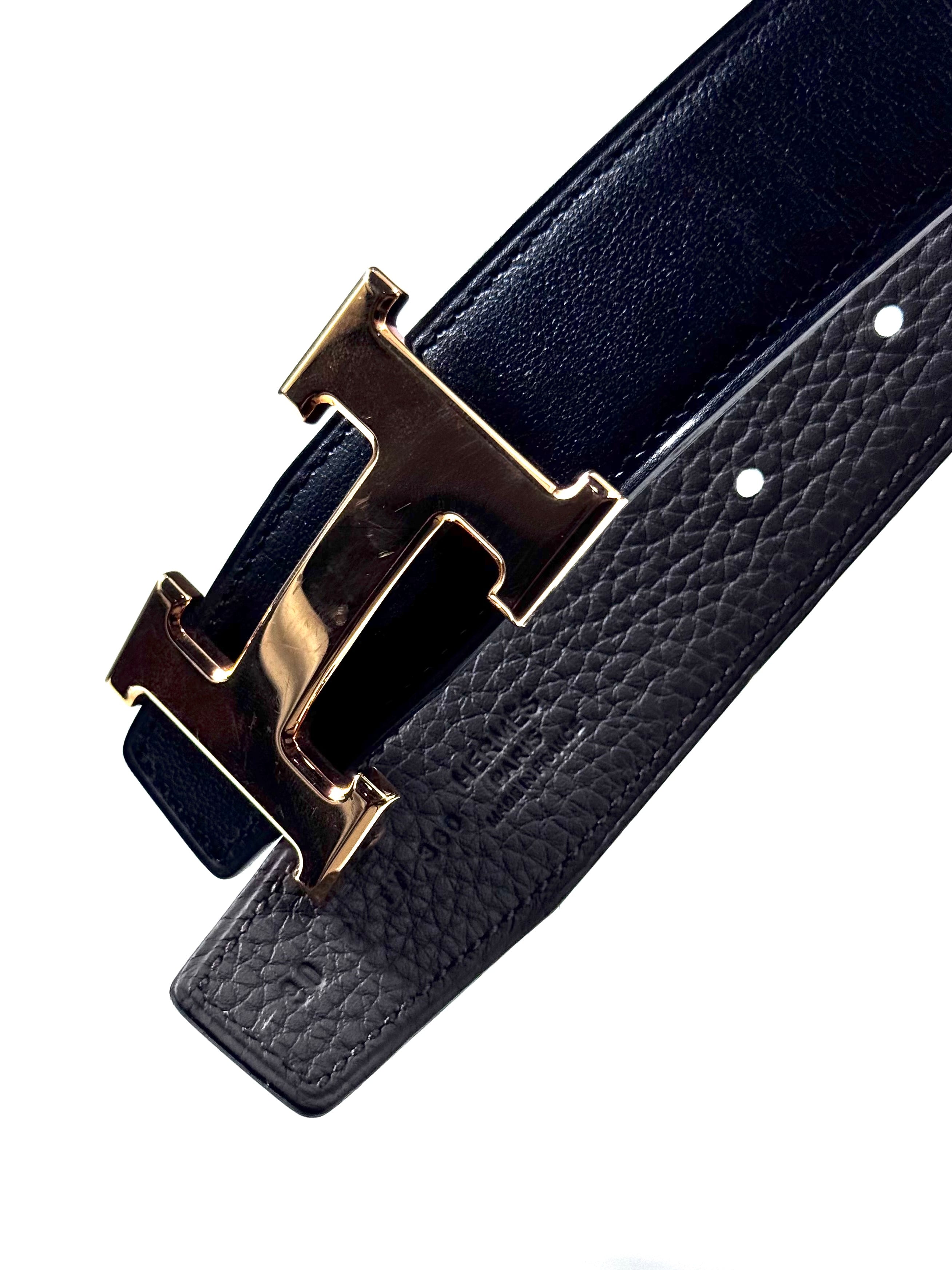 Hermes H Gold Buckle Reversible Black / Grey Belt
