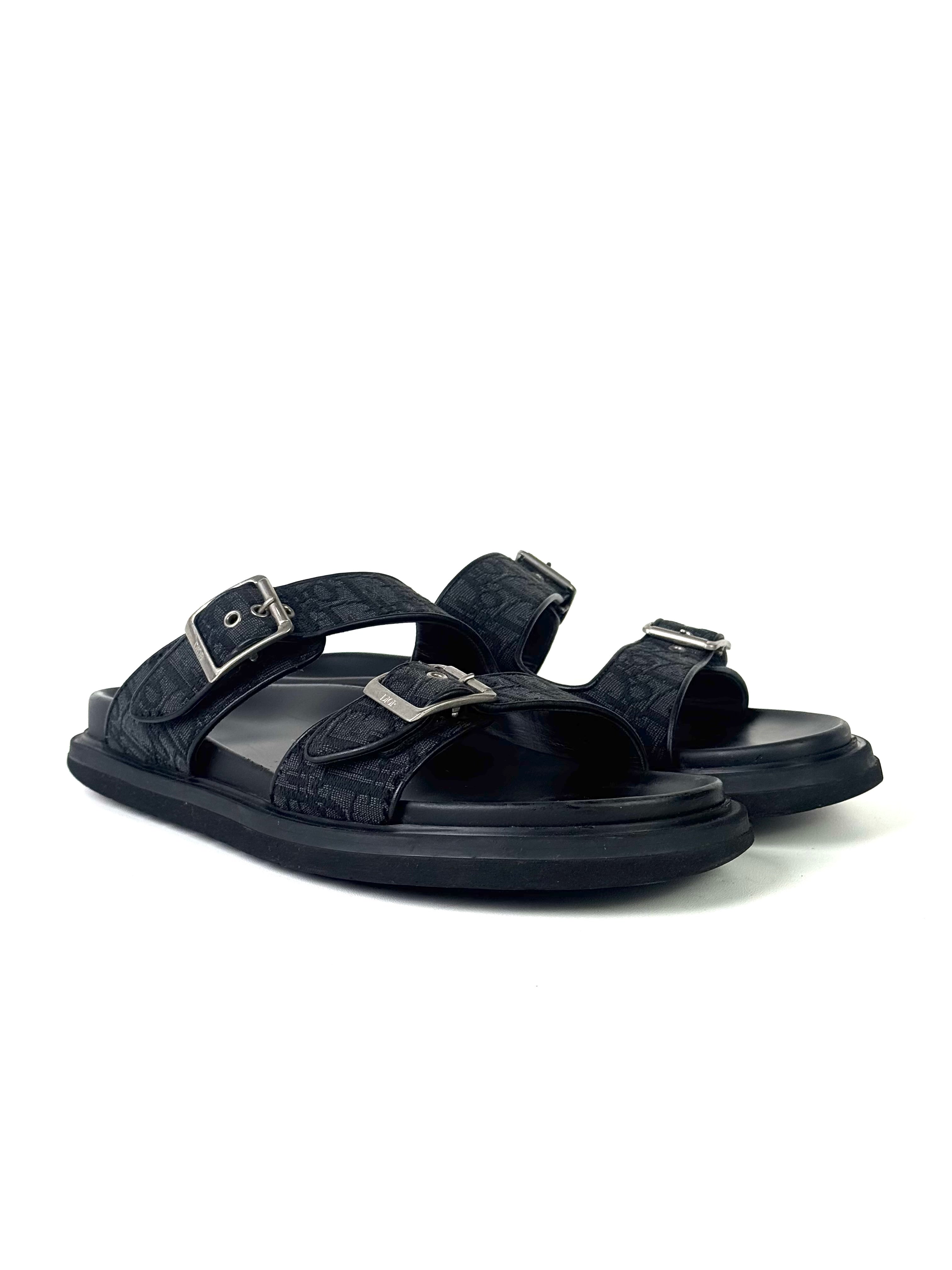 Christian Dior Oblique Jacquard Black Aqua Sandals