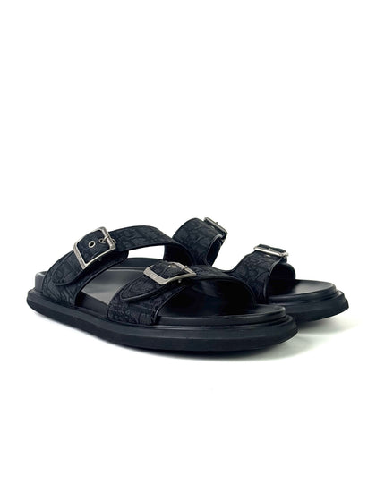 Christian Dior Oblique Jacquard Black Aqua Sandals