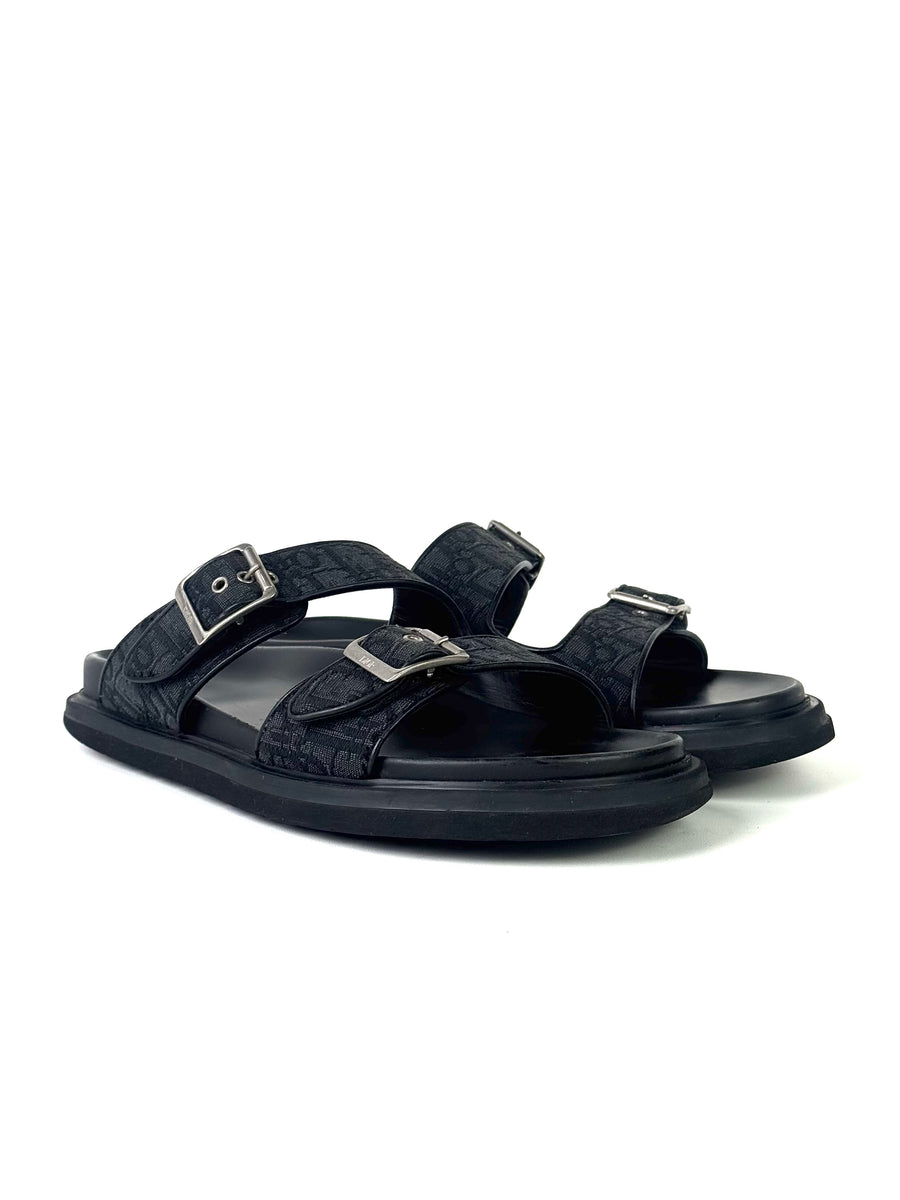 Christian Dior Oblique Jacquard Black Aqua Sandals