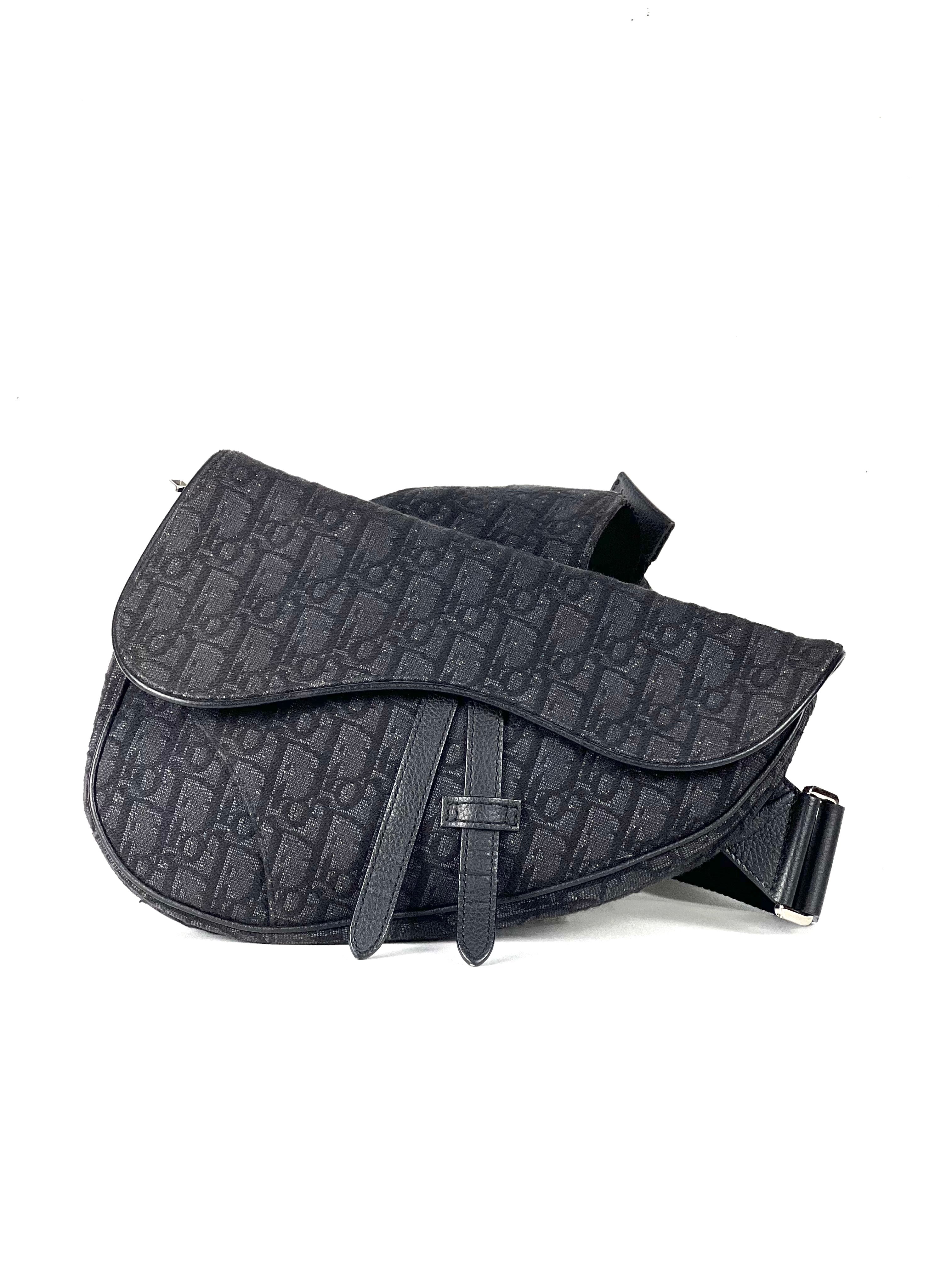 Christian Dior Oblique Jacquard Black Saddle Slingbag
