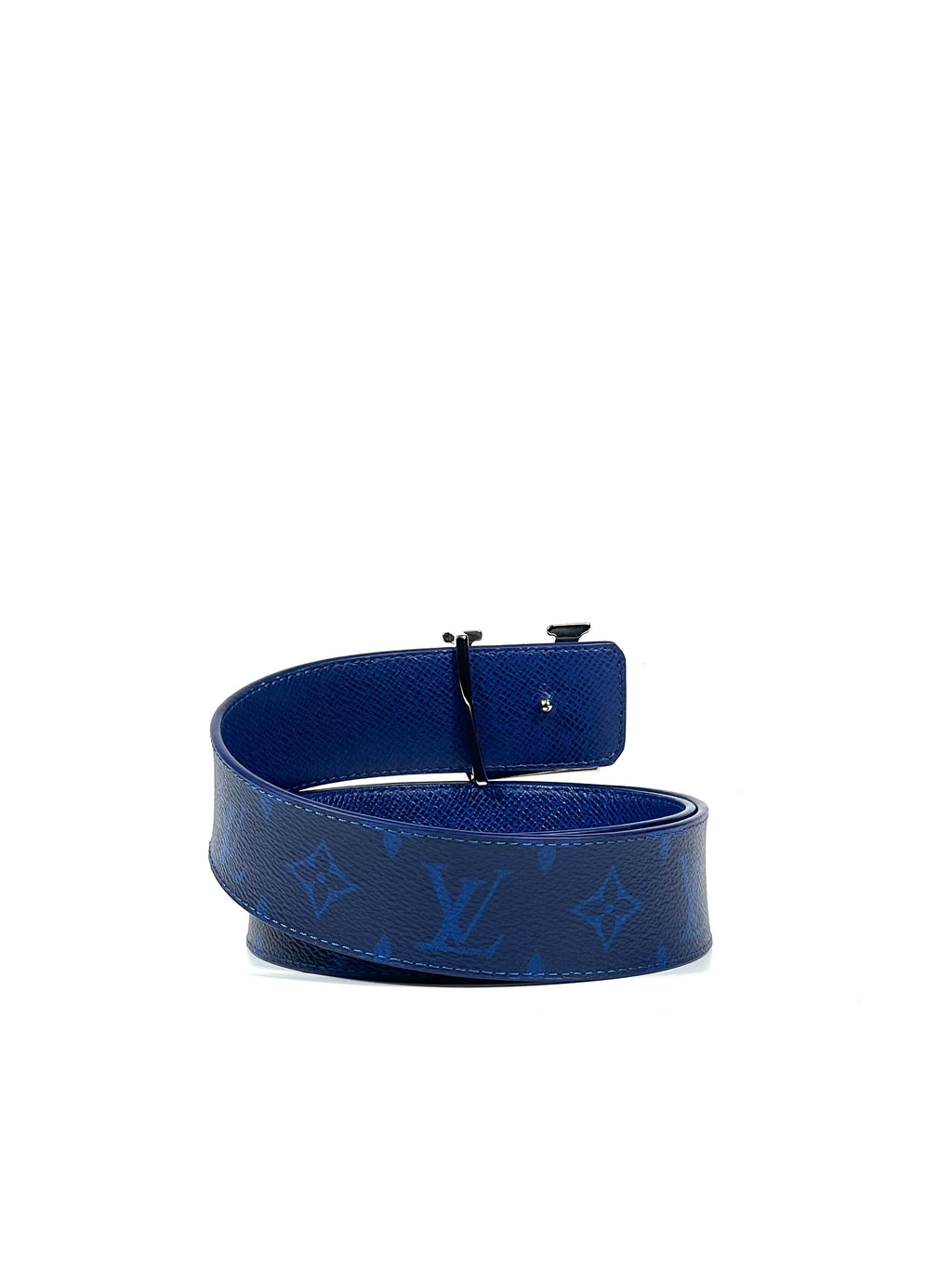 Louis Vuitton Initial Taiga Logo Blue Monogram Reversible Belt