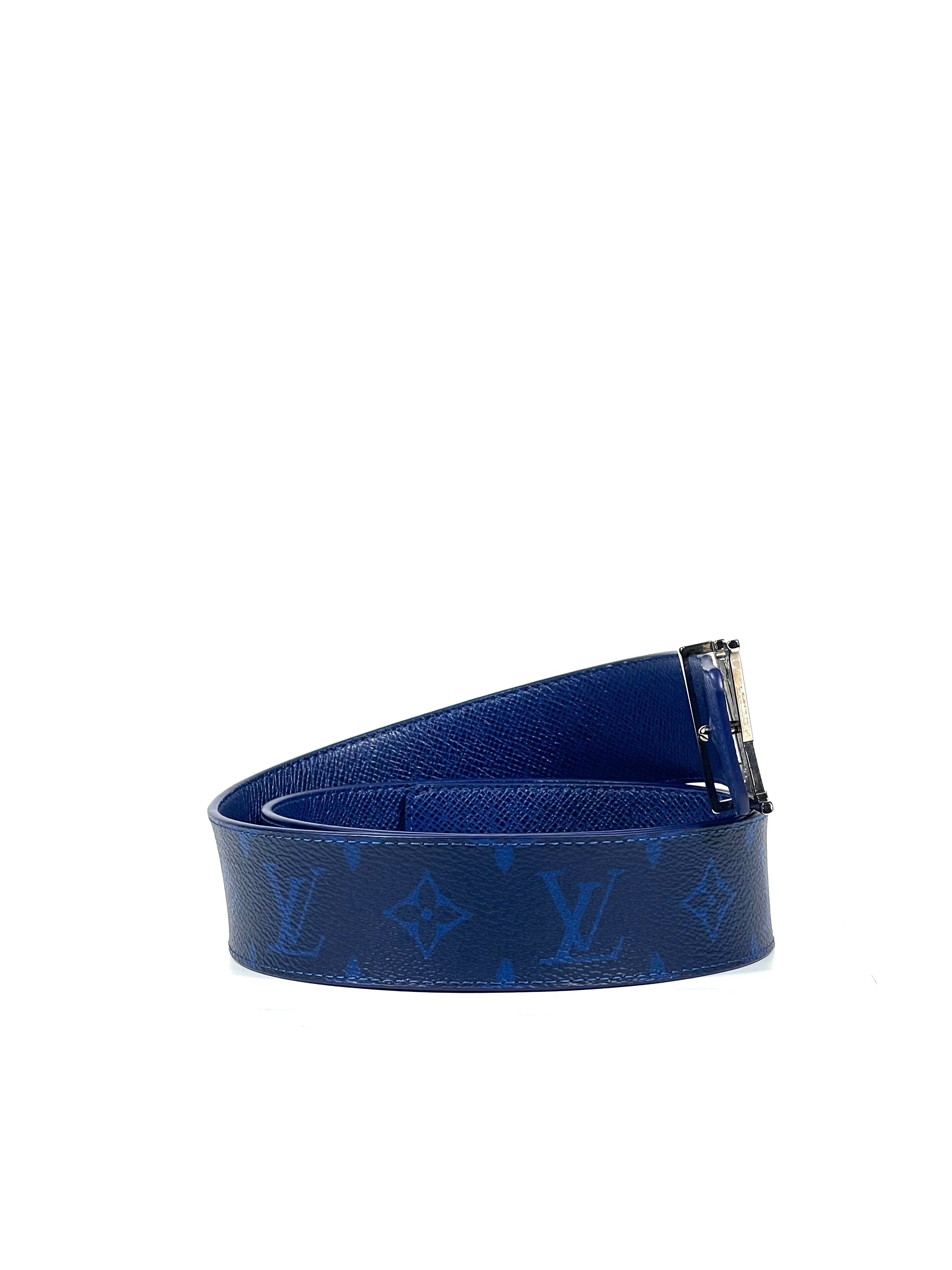 Louis Vuitton Initial Taiga Logo Blue Monogram Reversible Belt