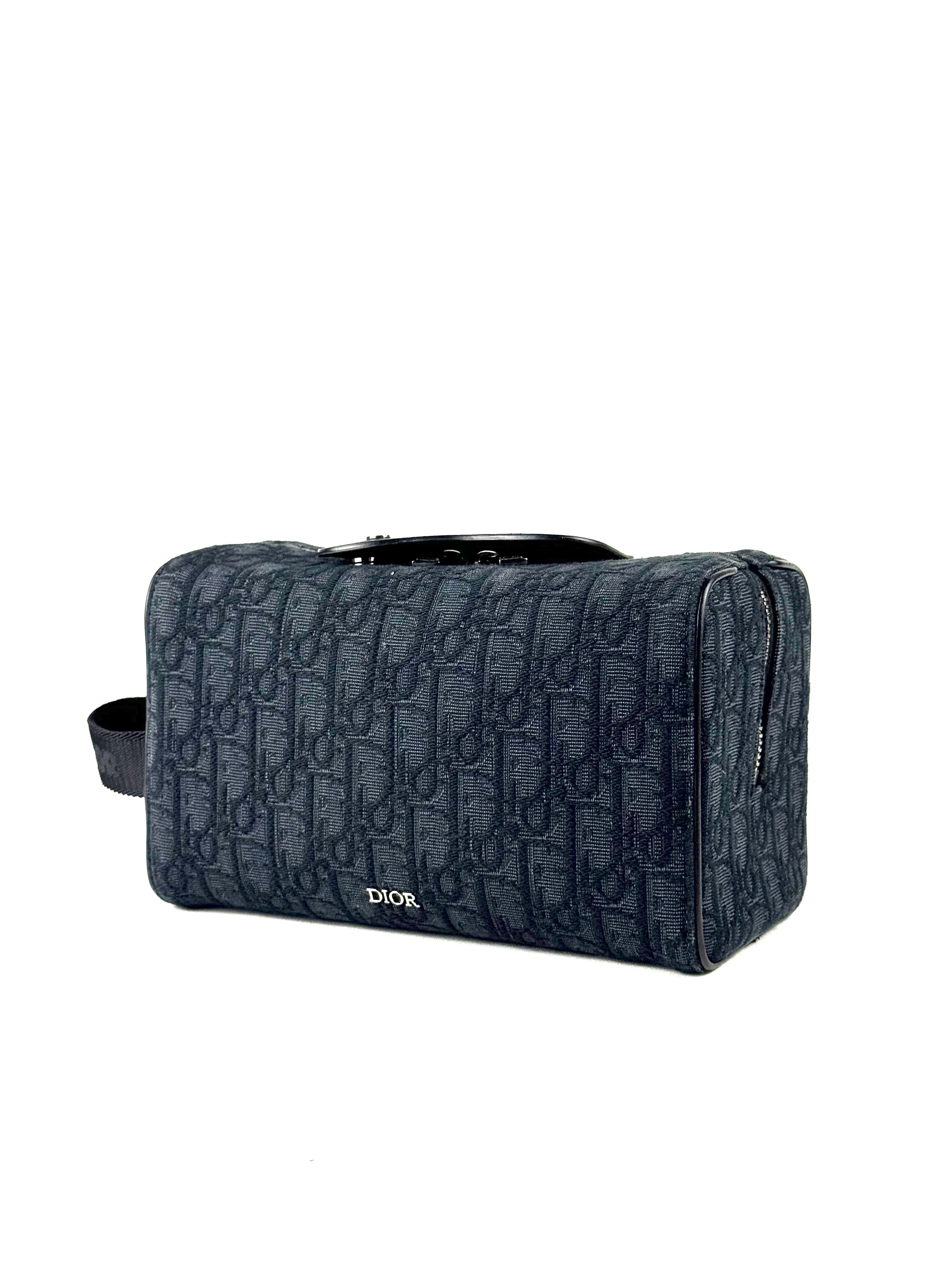 Christian Dior Oblique Jacquard Black Lingot Toiletry Pouch Bag