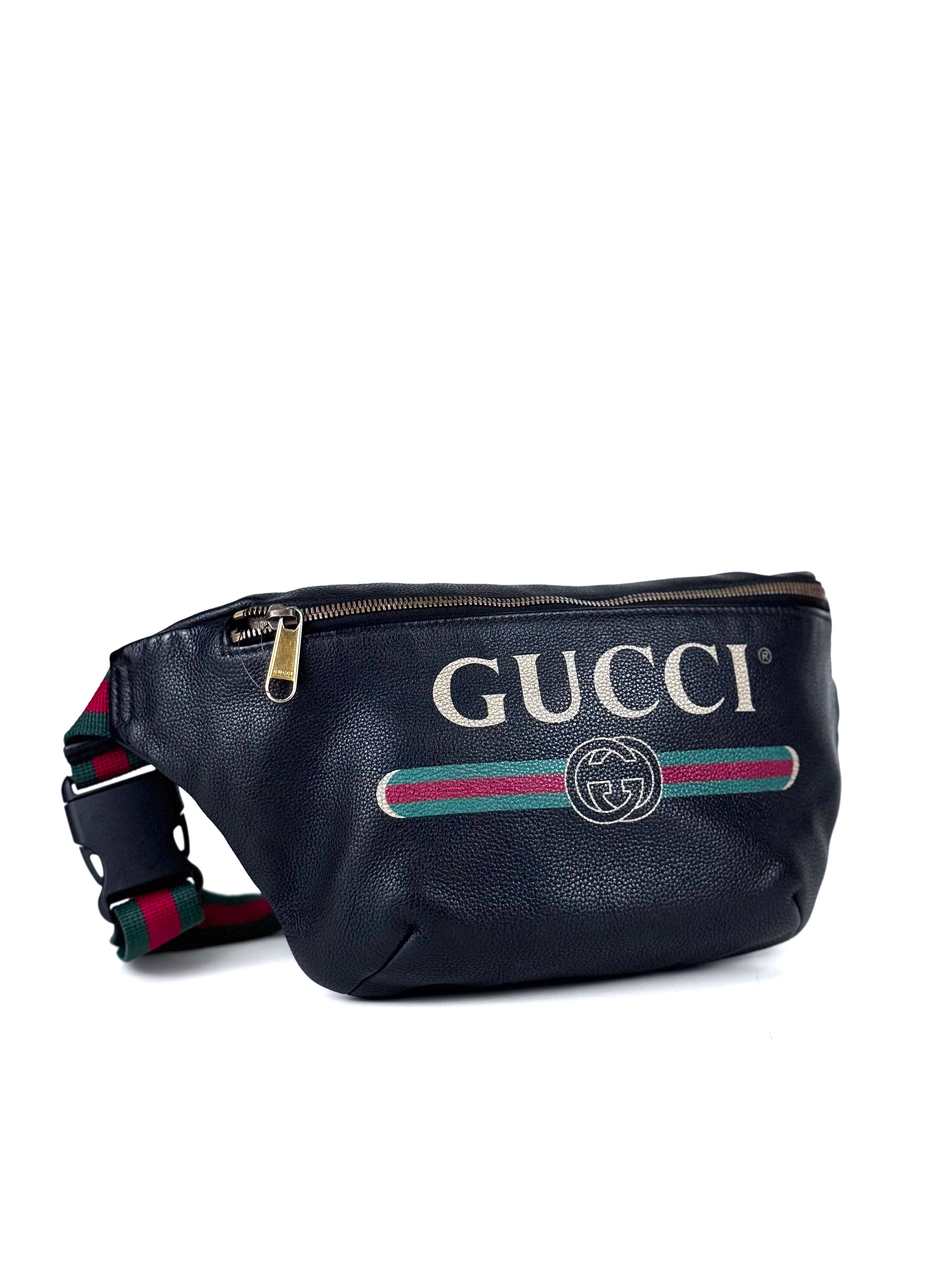 Gucci Logo Black Leather Waistbag