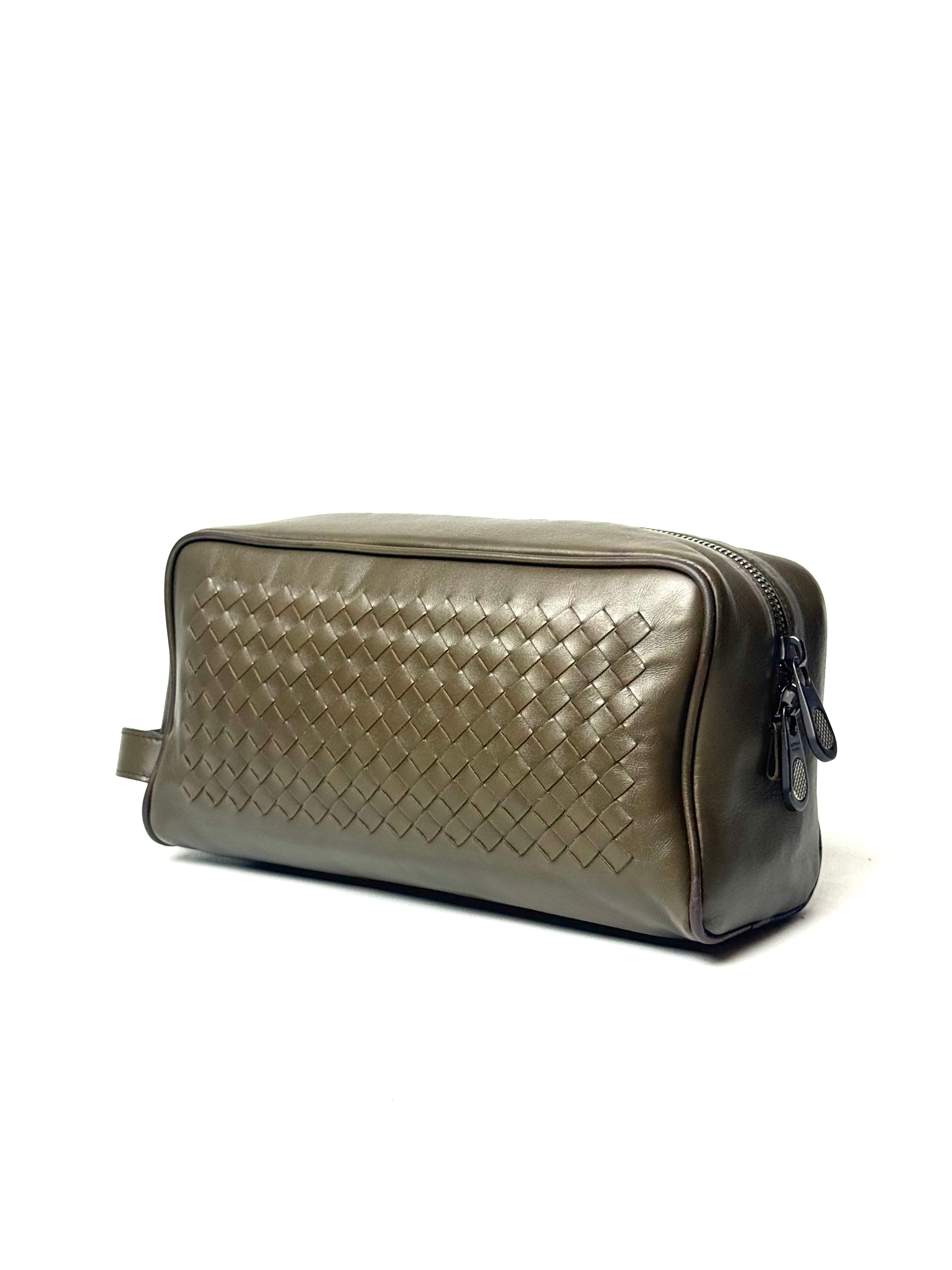 Bottega Veneta Intrecciato Khaki Toiletry Pouch