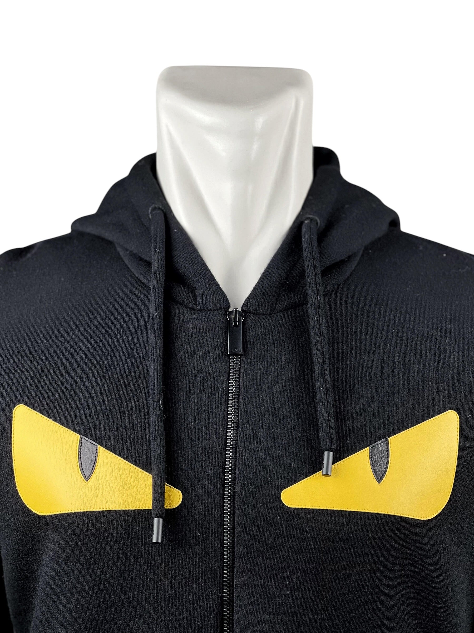 Fendi Monster Eye Leather Black Zip Hoodie