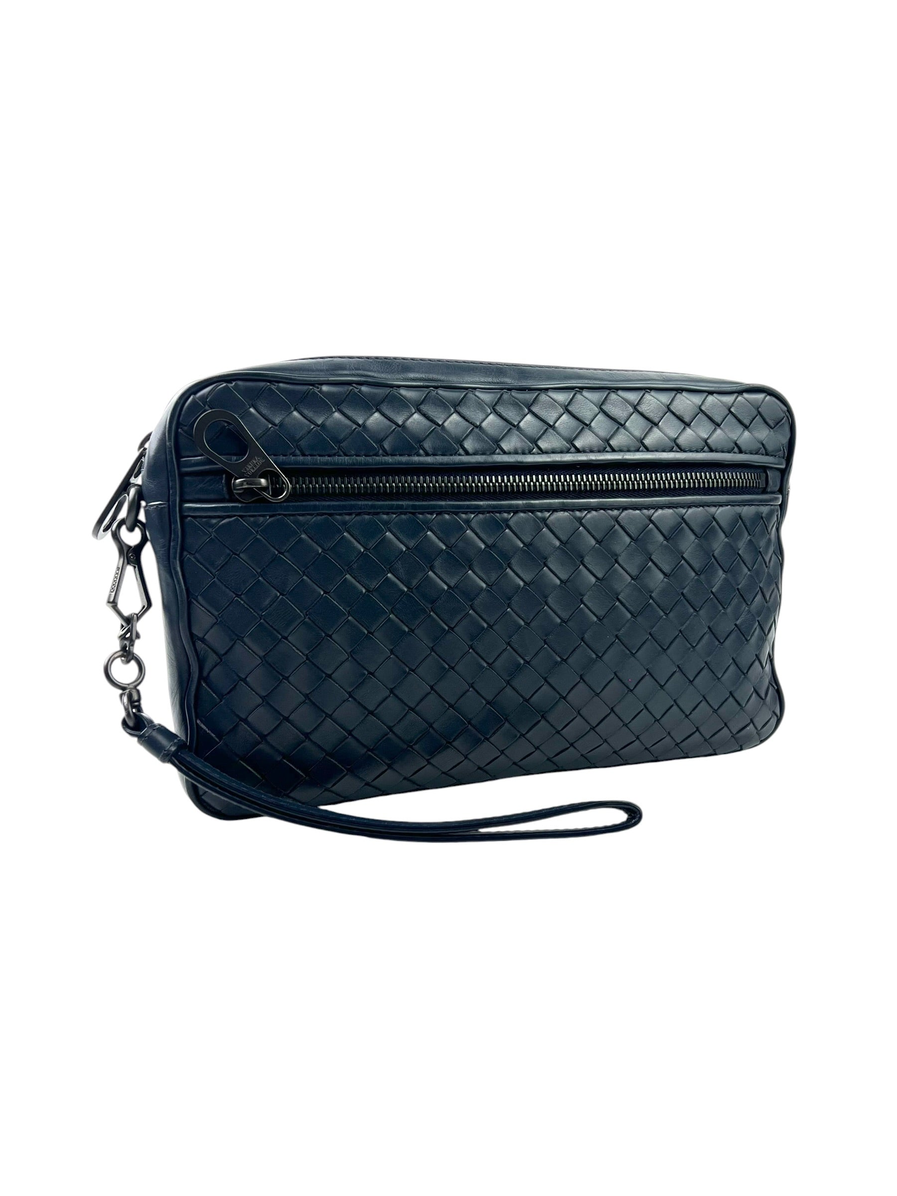 Bottega Veneta Intrecciato Navy Kasai Pouch