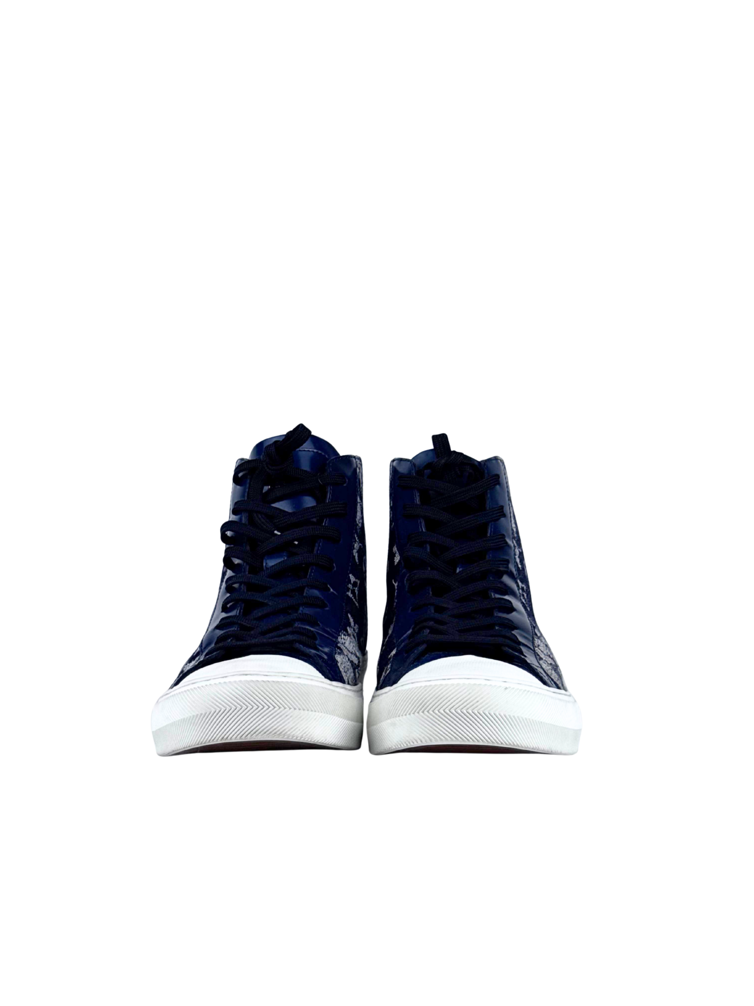 Louis Vuitton Tapestry Denim Monogram High Top Sneakers