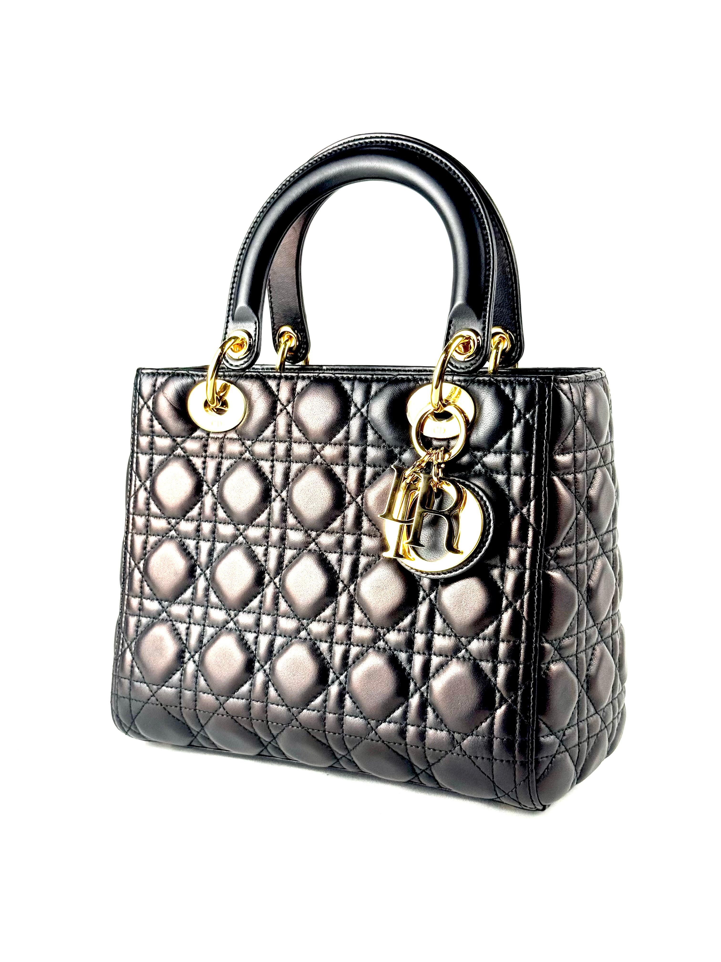 Christian Dior Medium Lady Dior Black Cannage Lambskin Bag