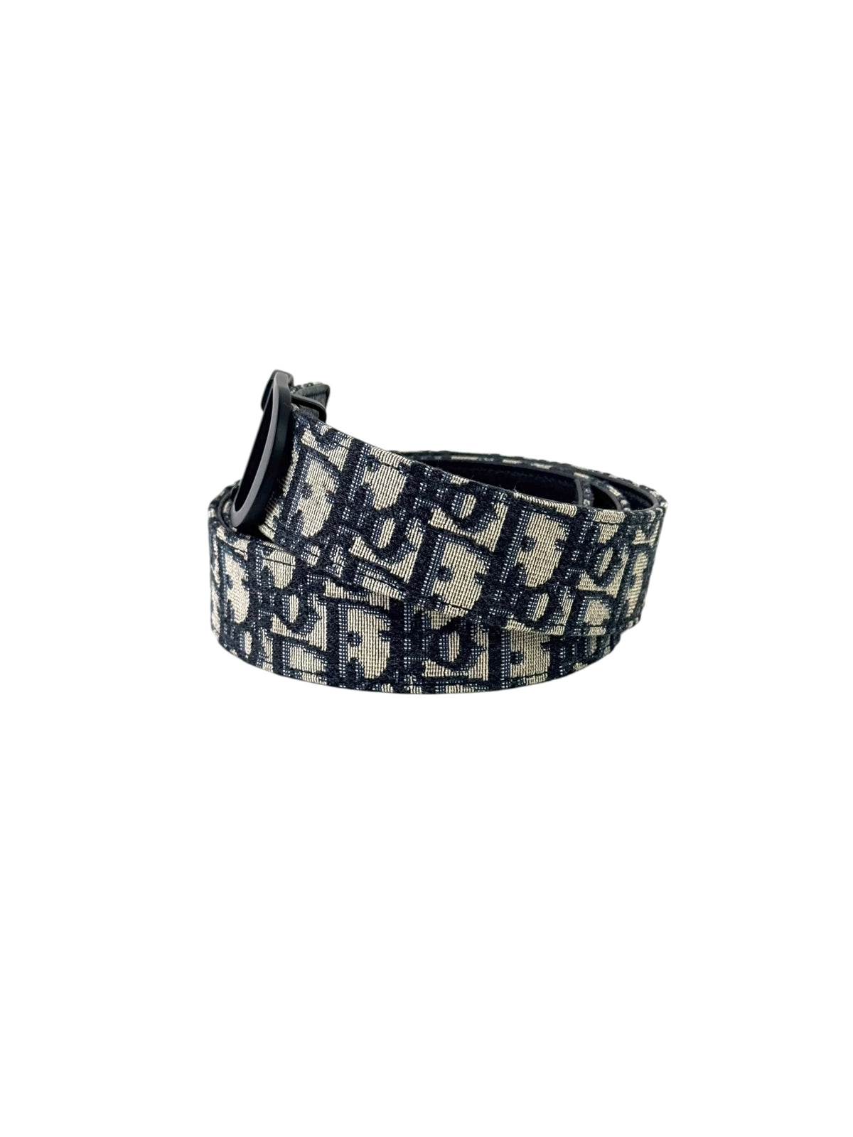 Christian Dior Oblique Jacquard Logo Black Buckle Belt
