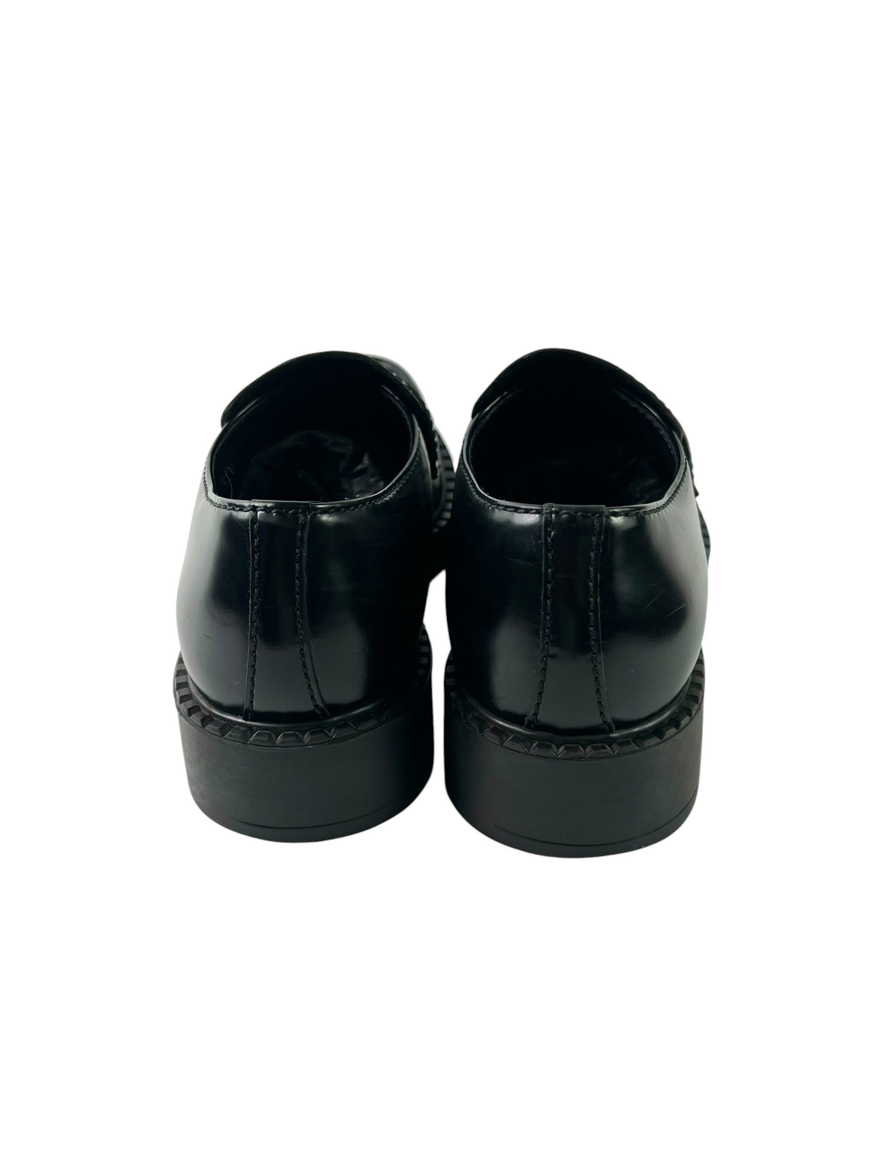 Prada Triangle Logo Chocolate Brushed Leather Loafers