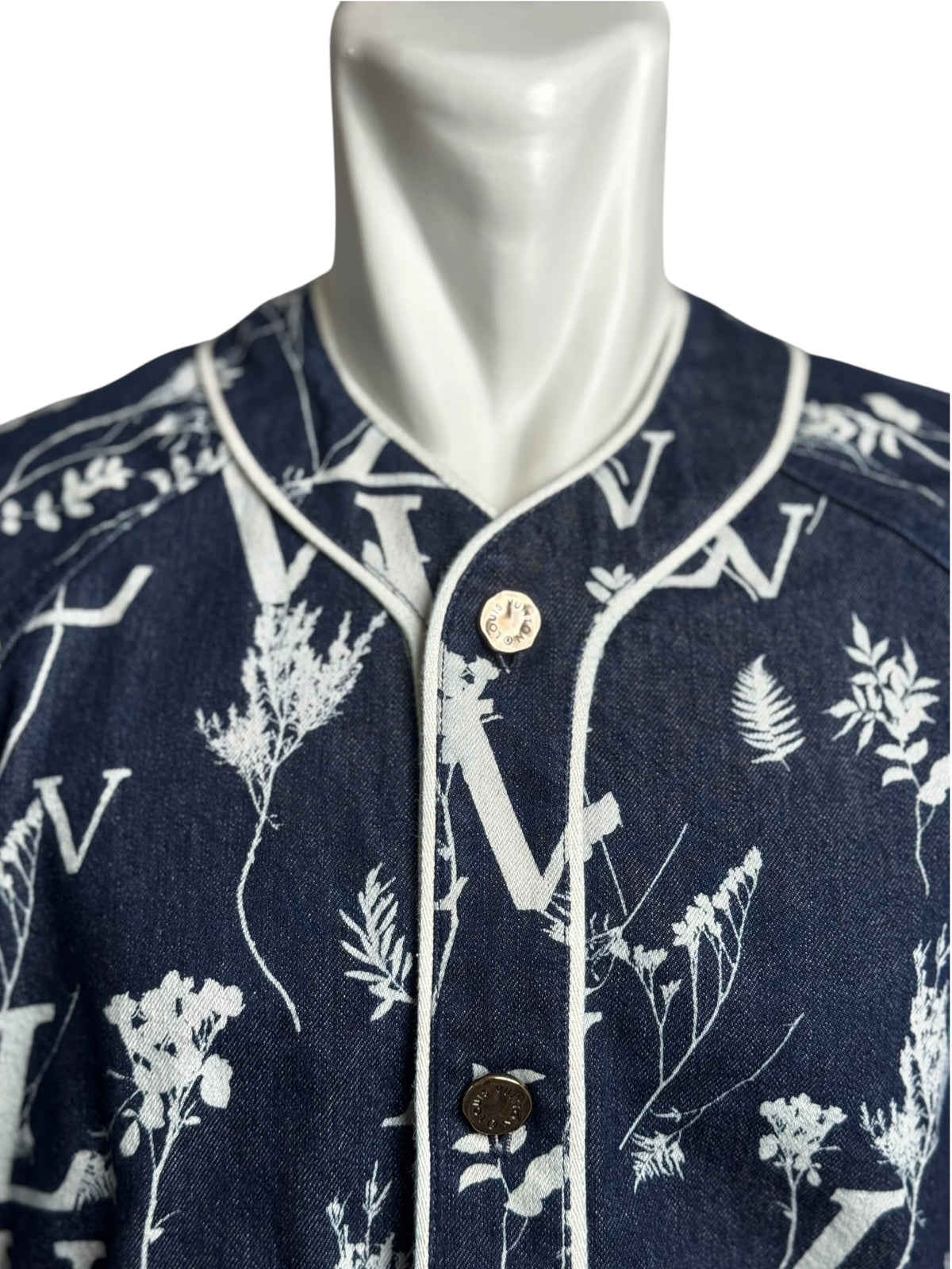 Louis Vuitton Leaf Denim Baseball Shirt