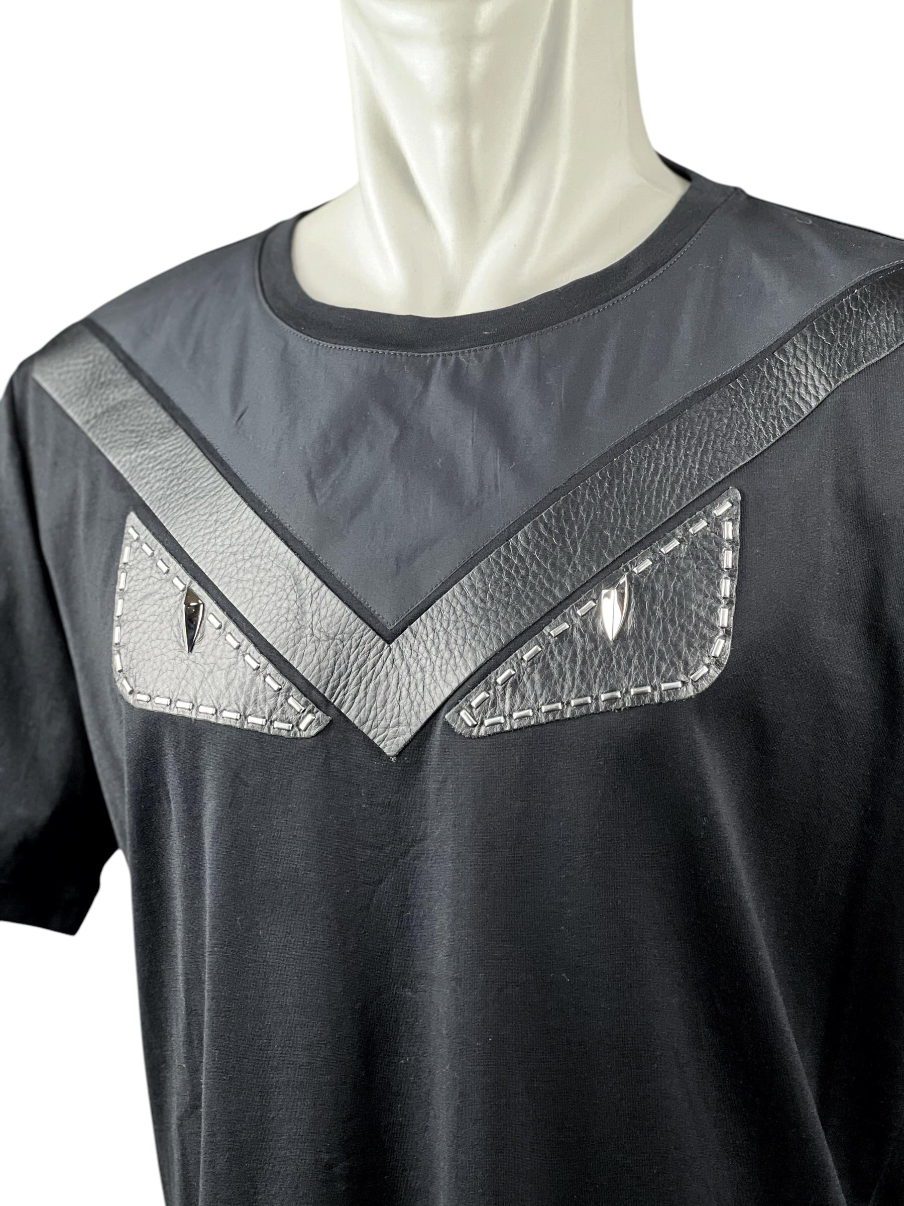 Fendi Monster Eye Patchwork Black Short Sleeve Tee