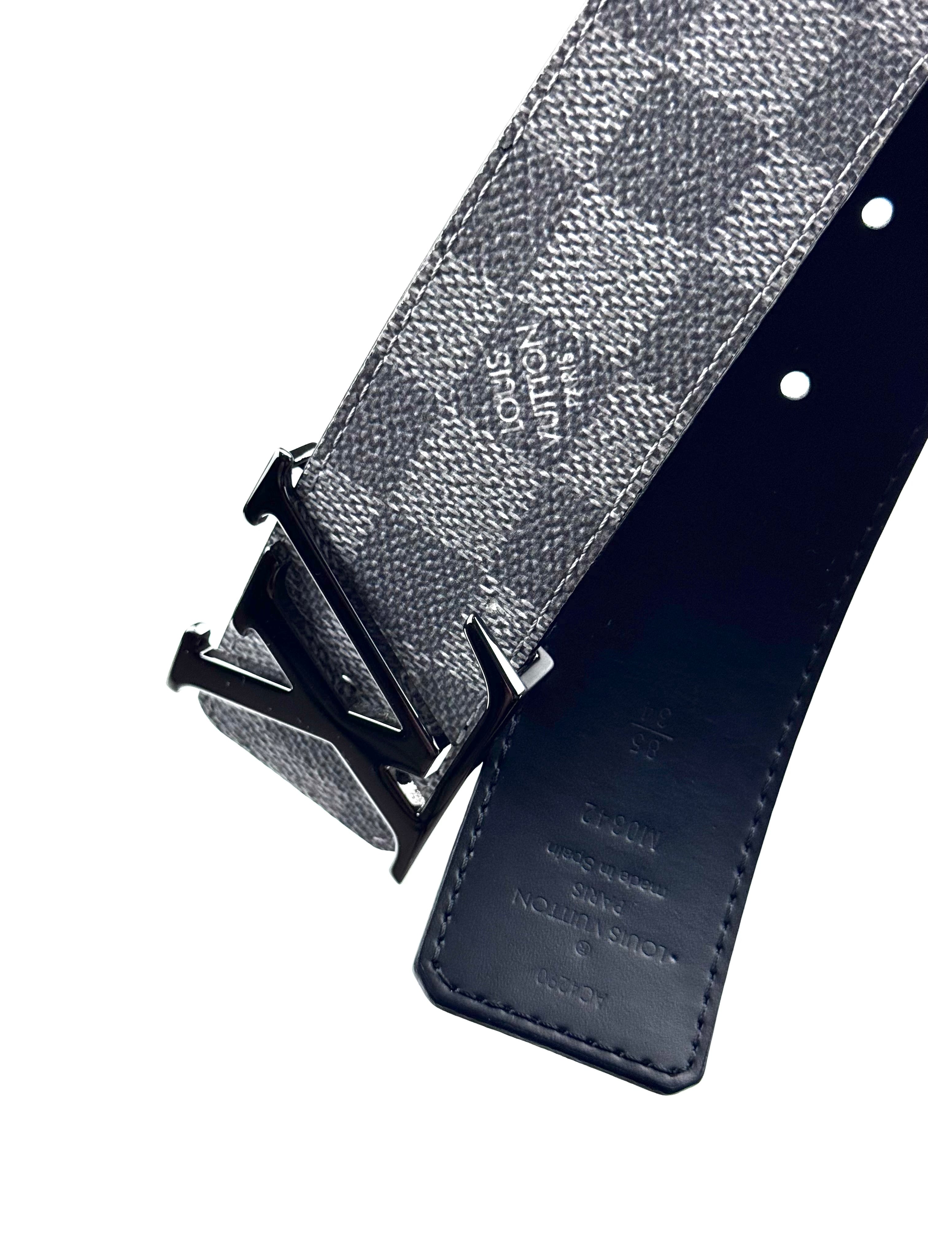 Louis Vuitton Initial 40mm Logo Silver Buckle 3D Damier Graphite Belt