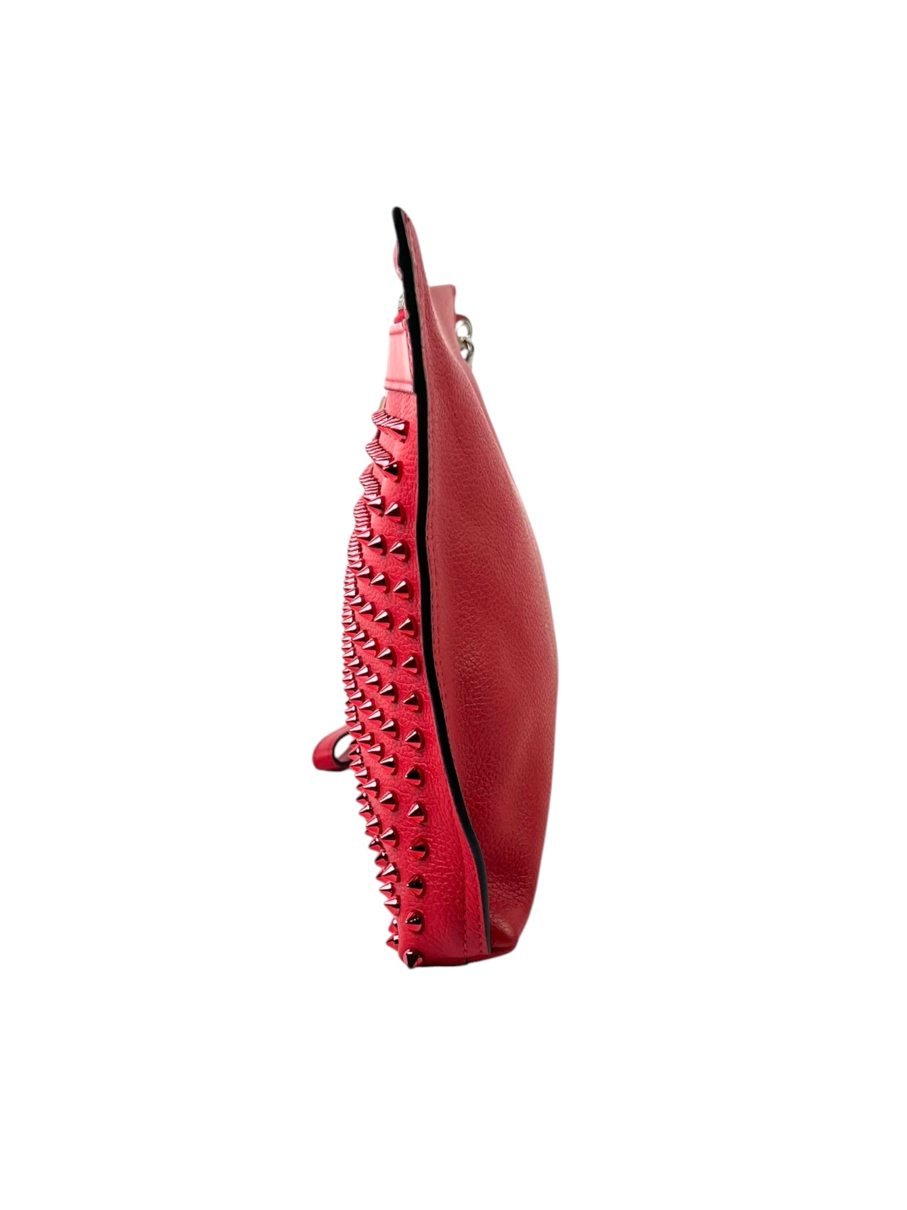 Christian Louboutin City Pouch Red Spike Grain Leather Clutch