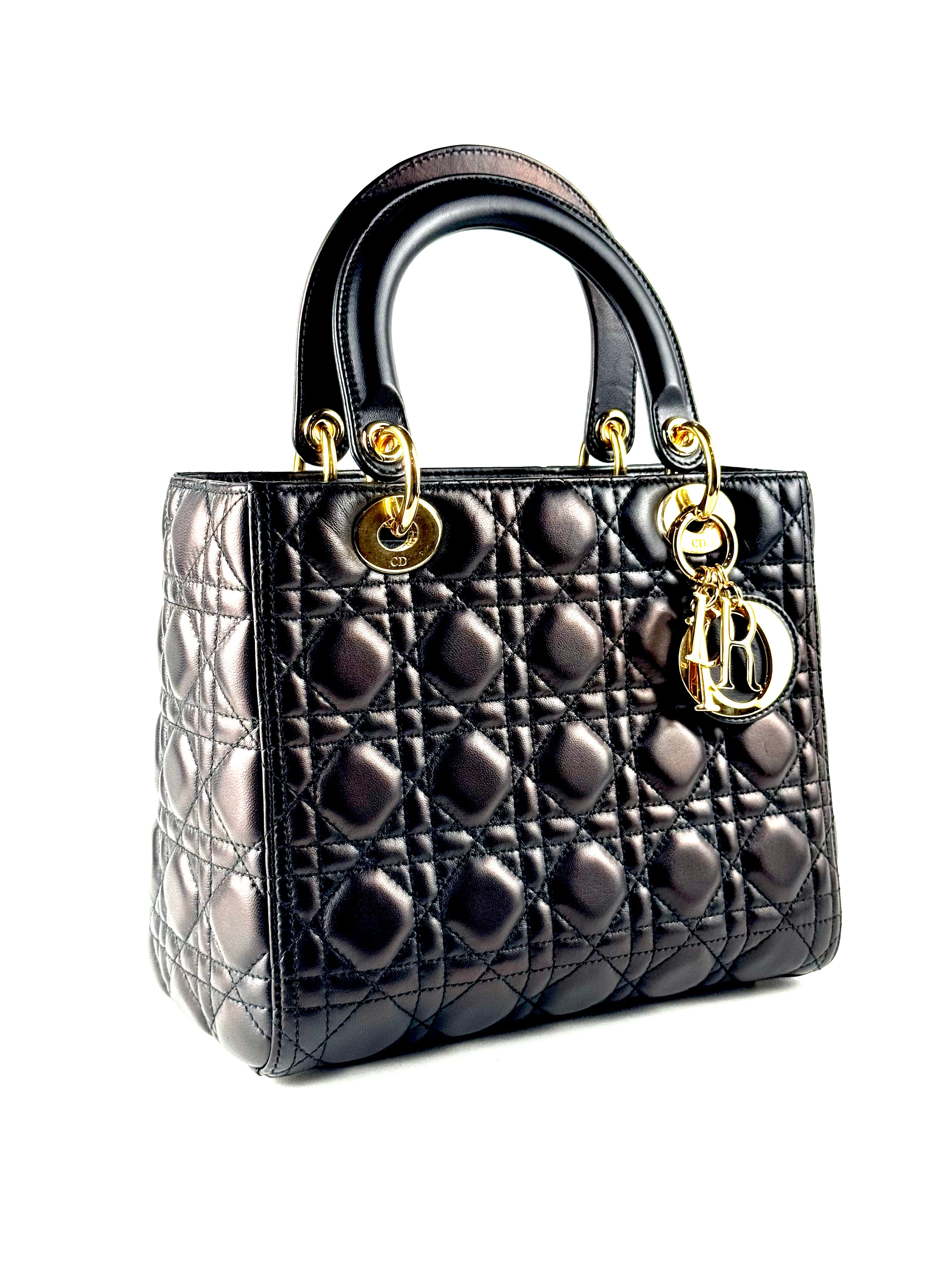 Christian Dior Medium Lady Dior Black Cannage Lambskin Bag