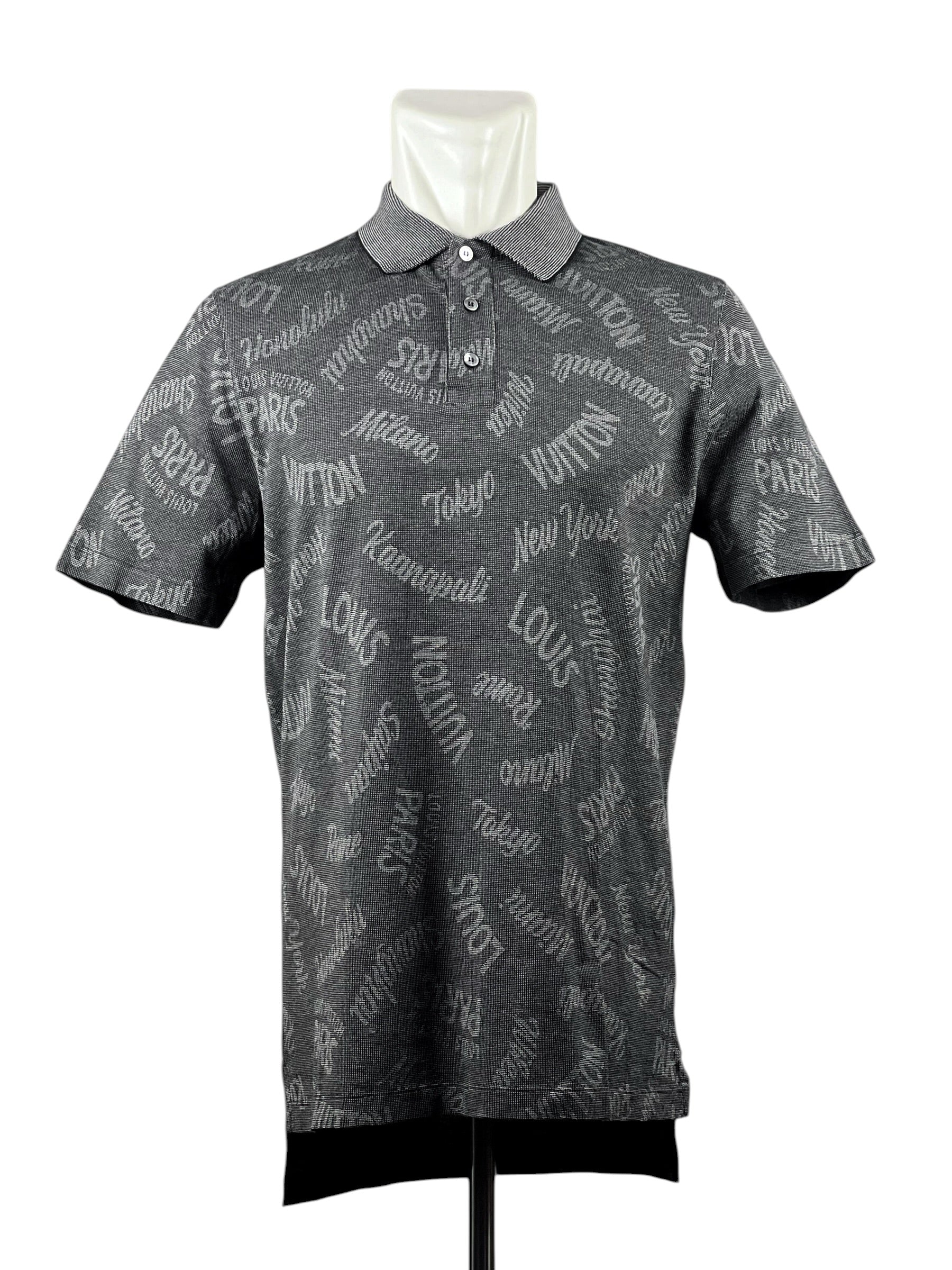 Louis Vuitton Cotton Cities Print Grey Polo Shirt