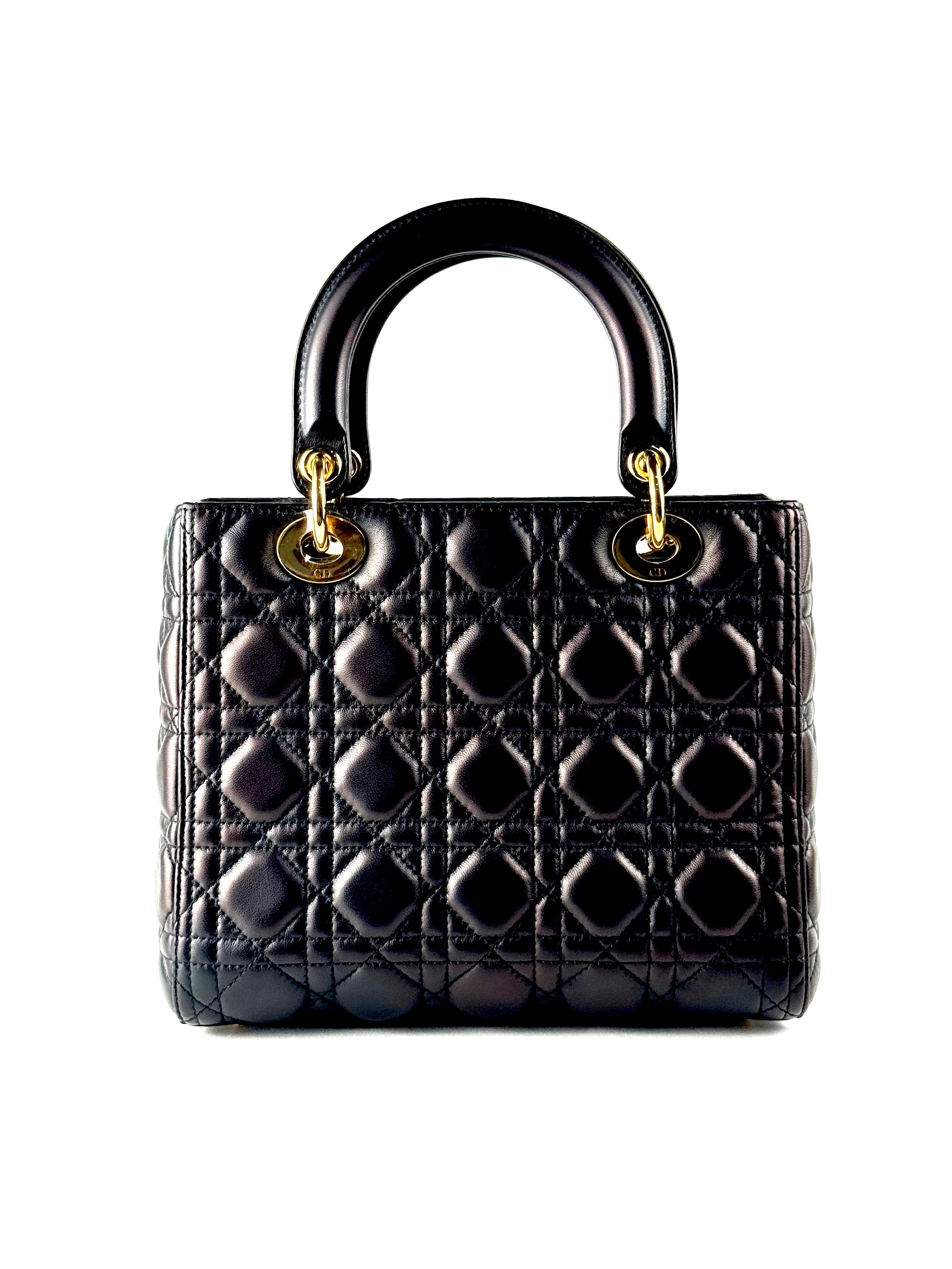 Christian Dior Medium Lady Dior Black Cannage Lambskin Bag