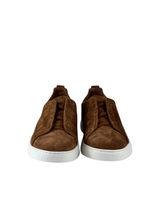 Zegna Triple Stitch Brown Suede Slip On 2